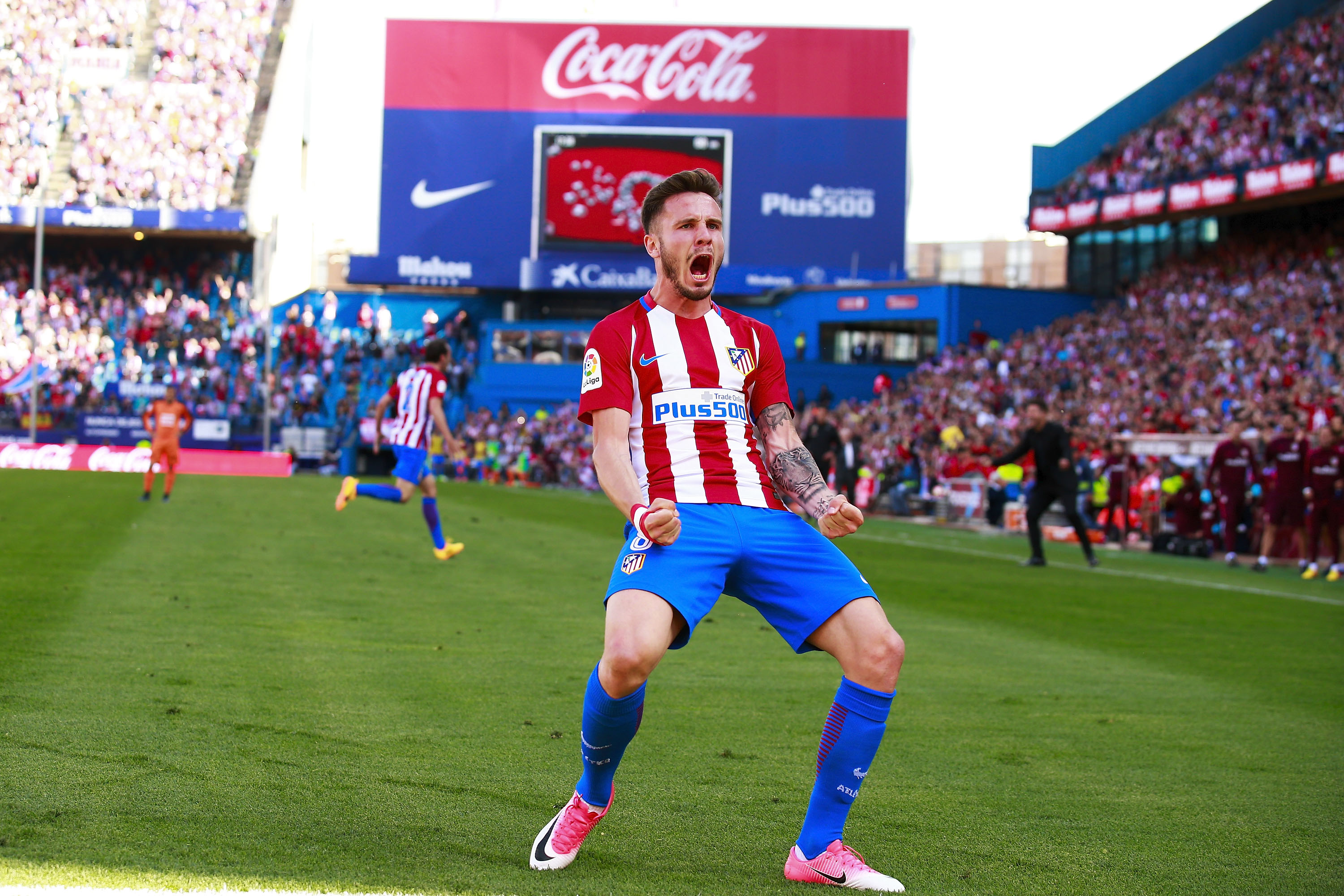 MADRID, SPAIN - MAY 06: Saul Niguez of Atletico de Madrid celebrates scoring their opening goal during the La Liga match between Club Atletico de Madrid and SD Eibar at Estadio Vicente Calderon on May 6, 2017 in Madrid, Spain. (Photo by Gonzalo Arroyo Moreno/Getty Images)