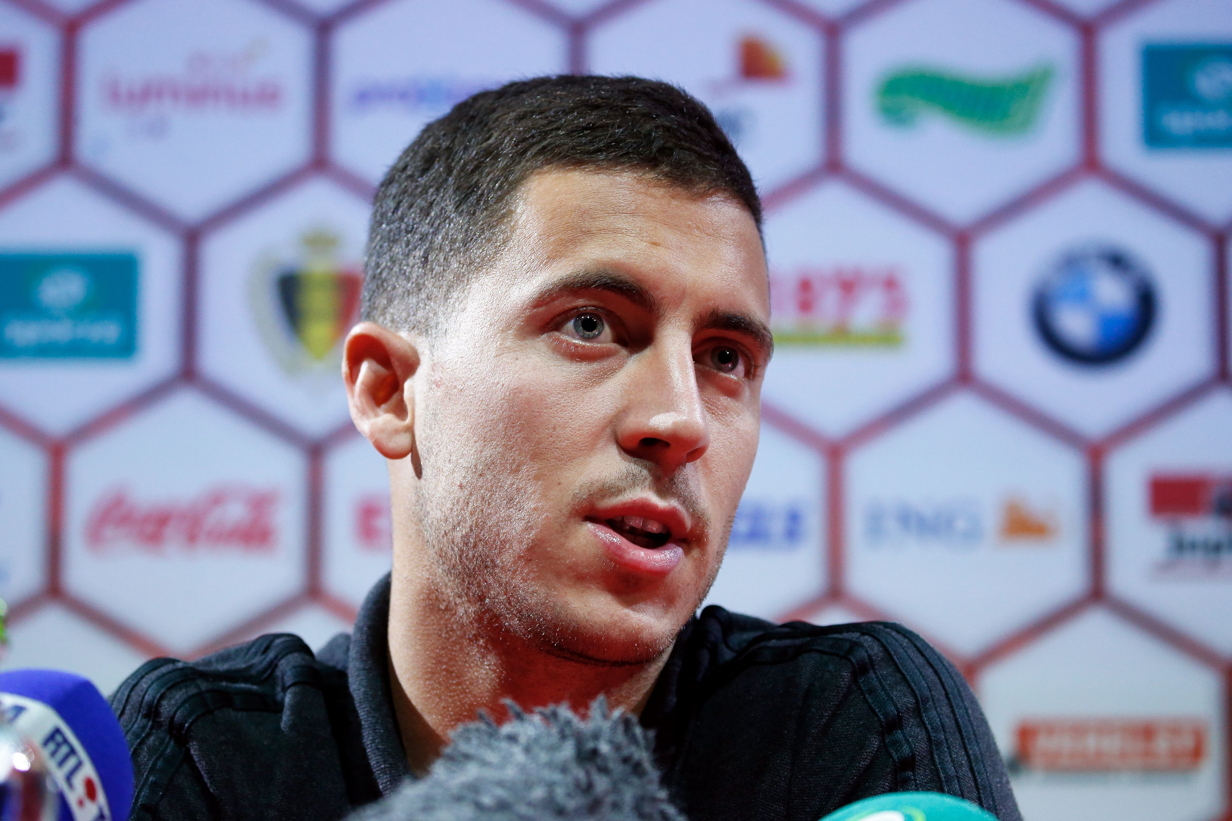 Belgium's Eden Hazard gives a press conference in Tubize, on June 4, 2017, on the eve of a friendly football match between Belgium and Czech Republic. / AFP PHOTO / Belga / BRUNO FAHY / Belgium OUT (Photo credit should read BRUNO FAHY/AFP/Getty Images)