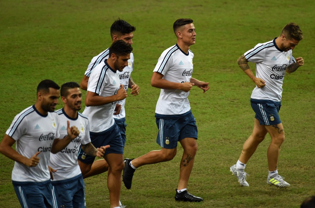 The Argentinians train ahead of the friendly match against Singapore on Tuesday. (Photo courtesy - Roslan Rahman/AFP/Getty Images)