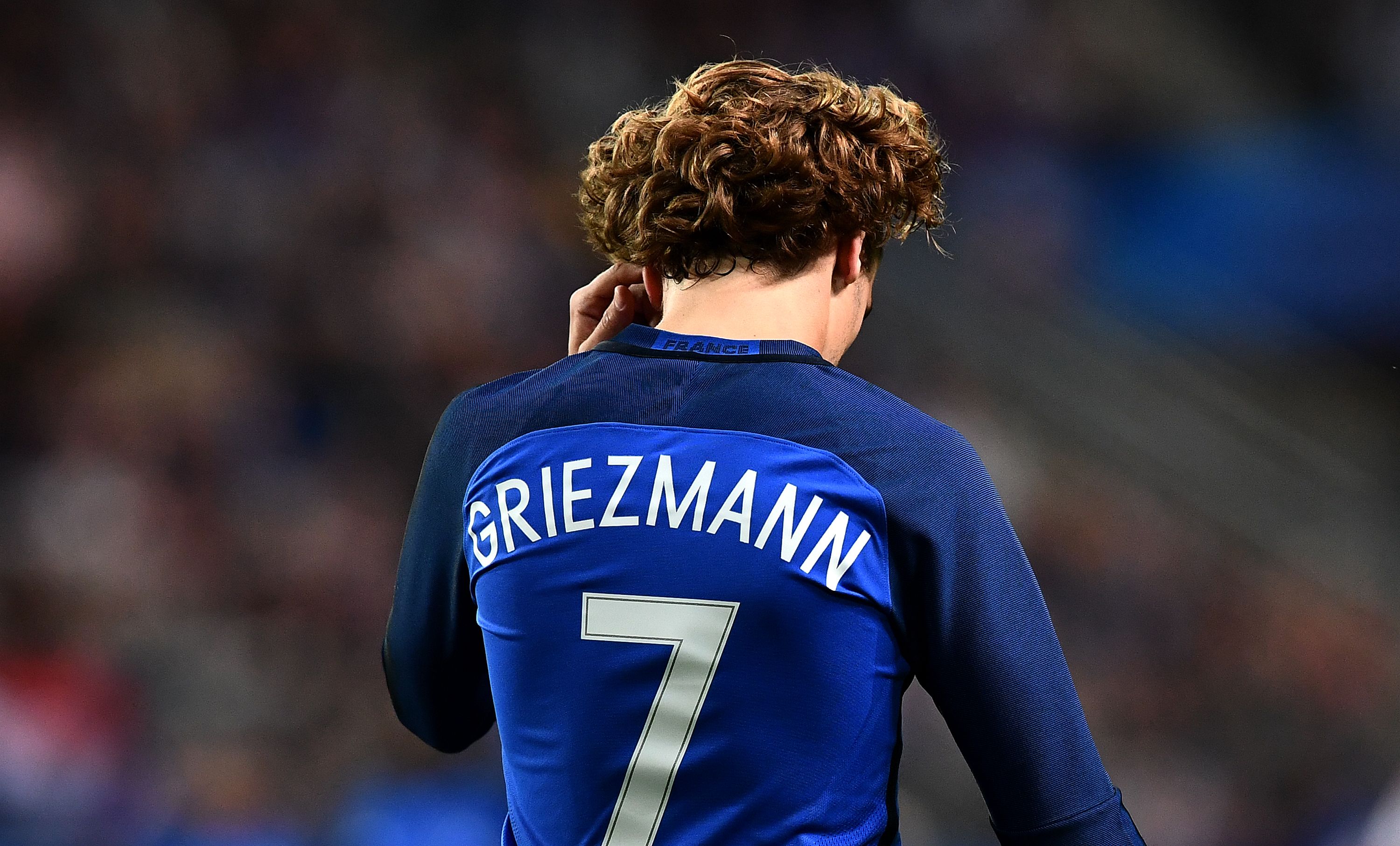 France's forward Antoine Griezmann reacts during the friendly football match France vs Paraguay on June 2, 2017 at the Roazhon Park stadium in Rennes.
France won 5-0. / AFP PHOTO / FRANCK FIFE (Photo credit should read FRANCK FIFE/AFP/Getty Images)