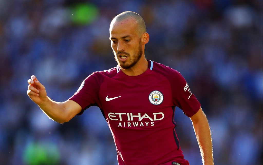 BRIGHTON, ENGLAND - AUGUST 12: David Silva of Manchester City in action during the Premier League match between Brighton and Hove Albion and Manchester City at Amex Stadium on August 12, 2017 in Brighton, England. (Photo by Dan Istitene/Getty Images)
