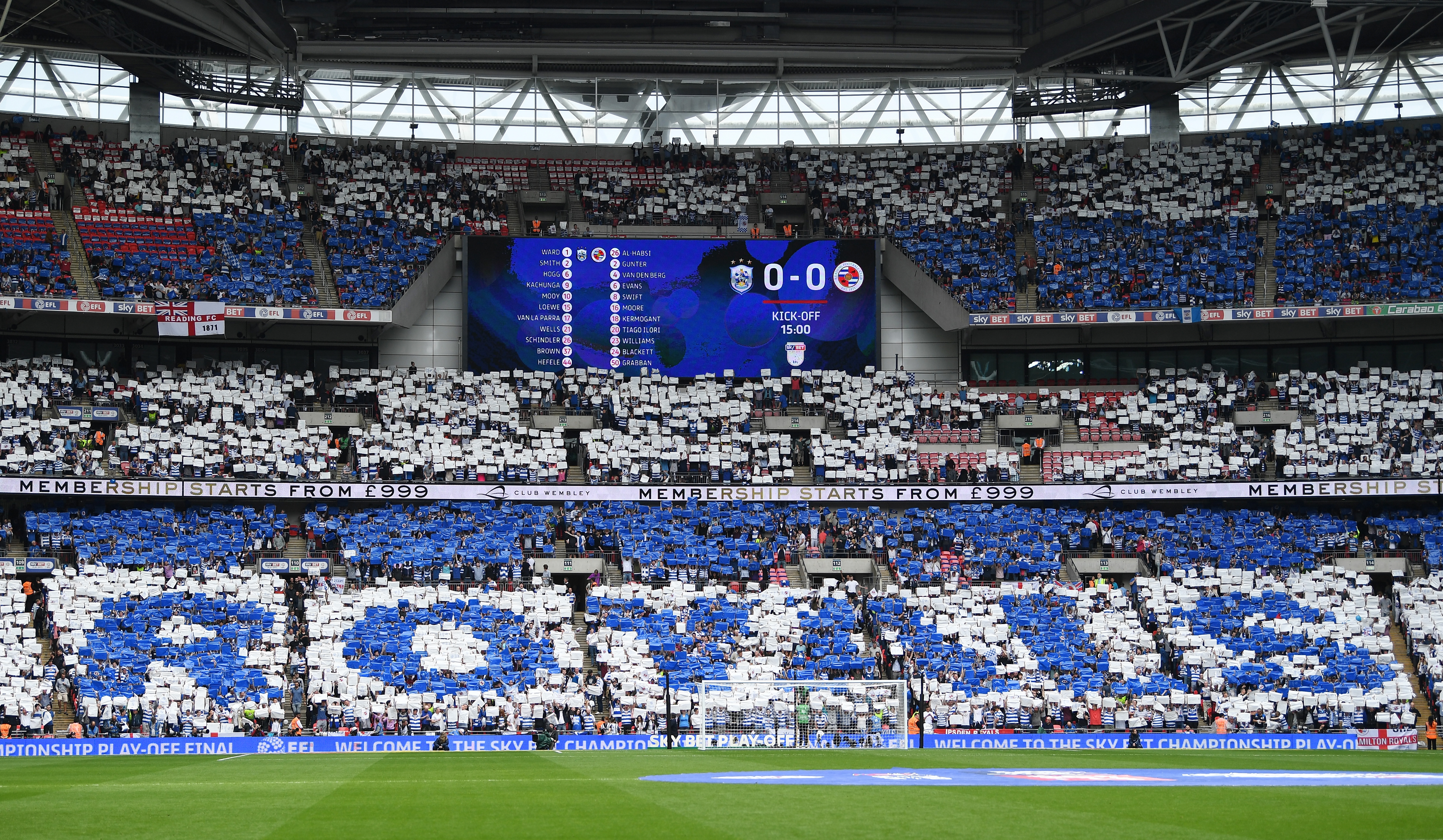 LONDON, ENGLAND - MAY 29: Reading fans create a visual display prior to the Sky Bet Championship play off final between Huddersfield and Reading at Wembley Stadium on May 29, 2017 in London, England. (Photo by Gareth Copley/Getty Images)