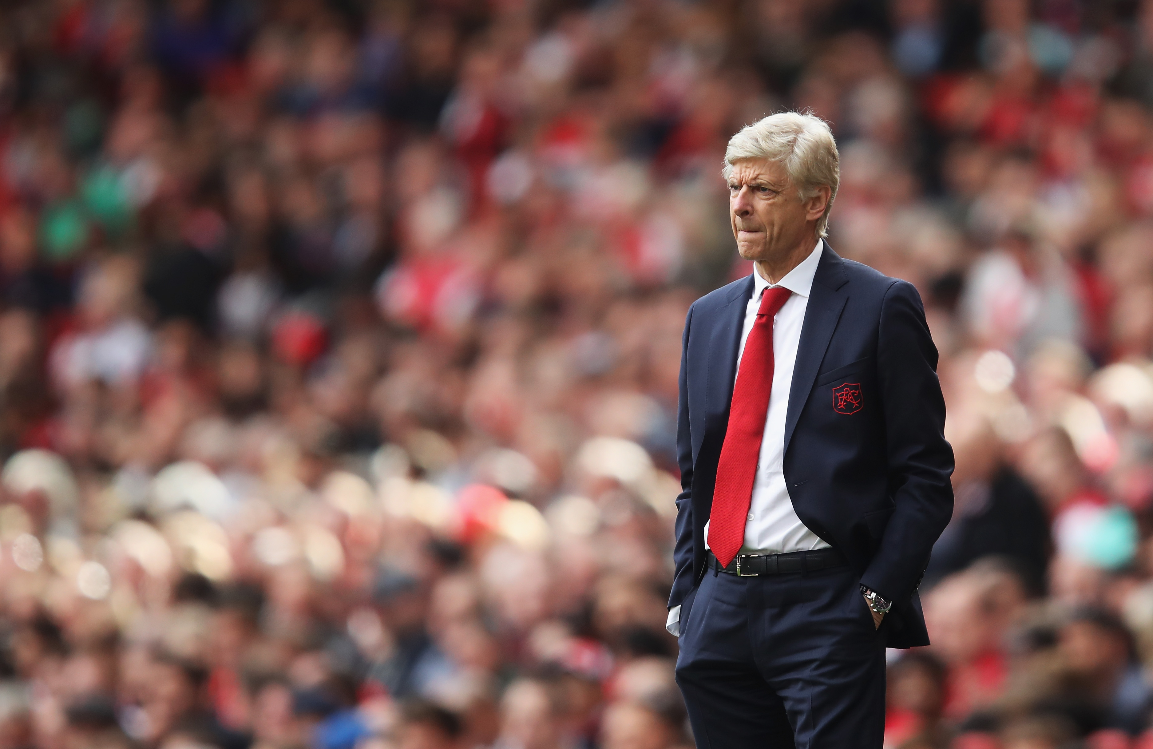 LONDON, ENGLAND - SEPTEMBER 09: Arsene Wenger, Manager of Arsenal looks on during the Premier League match between Arsenal and AFC Bournemouth at Emirates Stadium on September 9, 2017 in London, England. (Photo by Julian Finney/Getty Images)