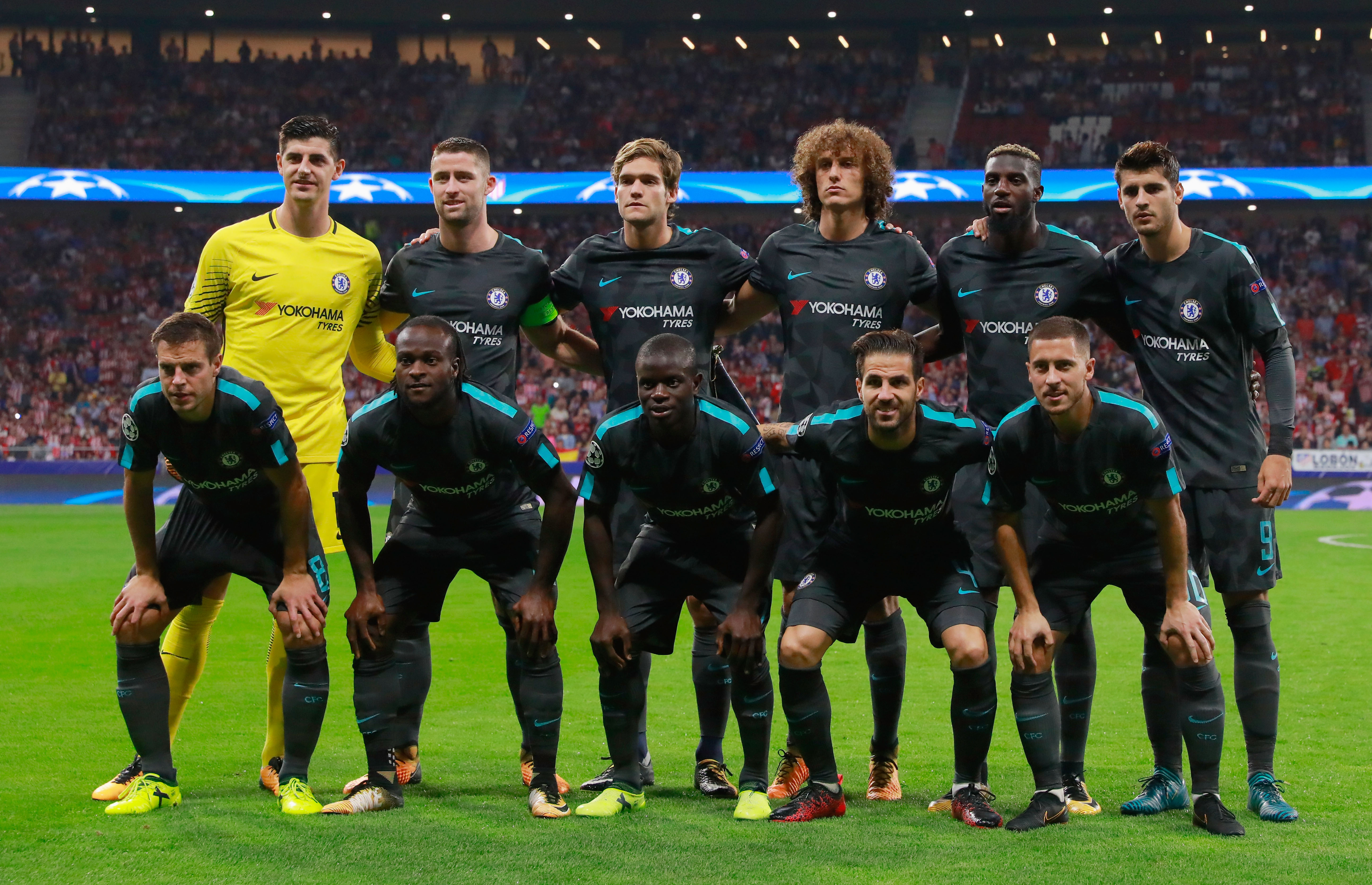 MADRID, SPAIN - SEPTEMBER 27: Chelsea team line up prior to the UEFA Champions League group C match between Atletico Madrid and Chelsea FC at Estadio Wanda Metropolitano on September 27, 2017 in Madrid, Spain. (Photo by Gonzalo Arroyo Moreno/Getty Images)
