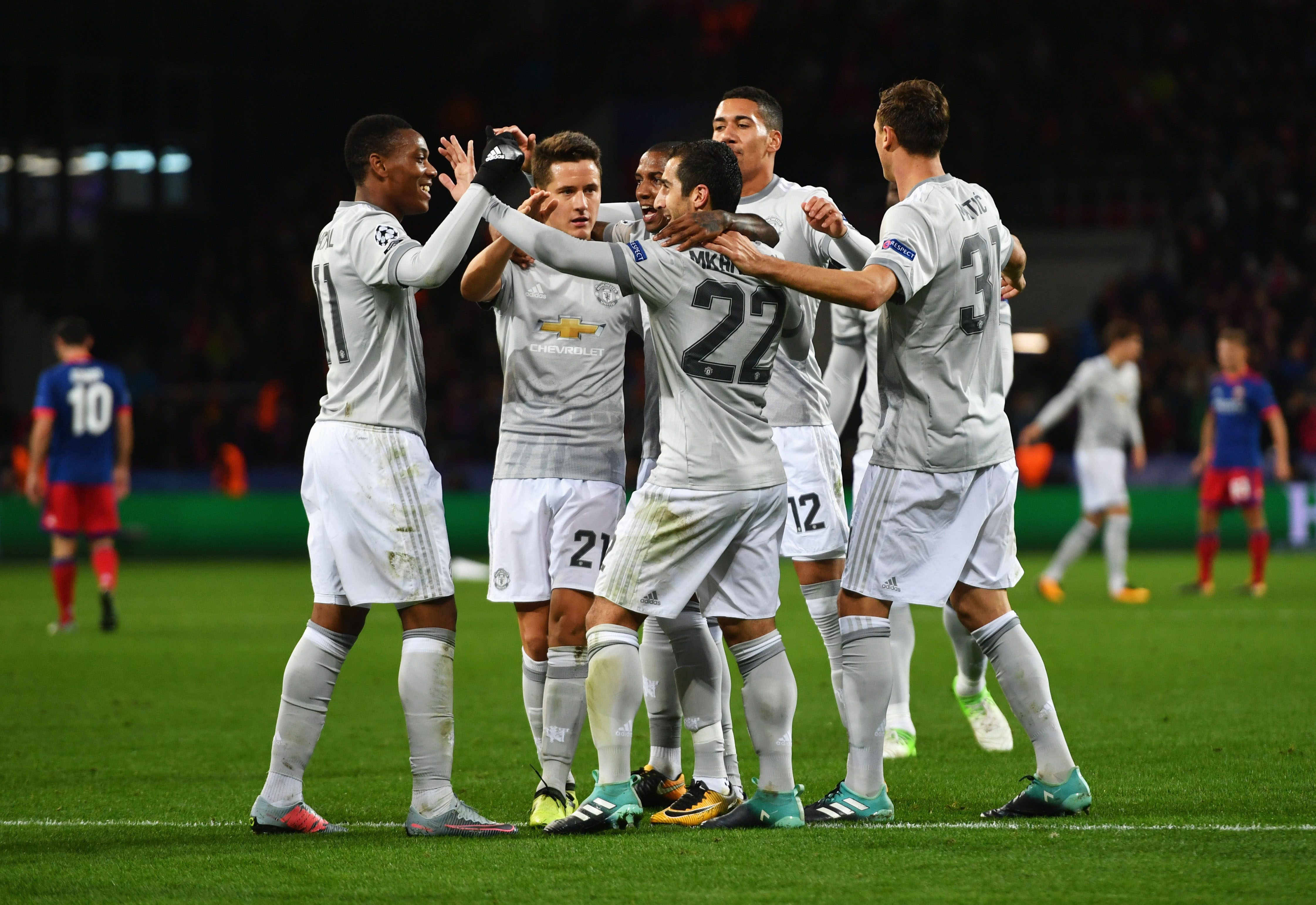 MOSCOW, RUSSIA - SEPTEMBER 27:  Henrikh Mkhitaryan of Manchester United celebrates after he scores his sides fourth goal  during the UEFA Champions League group A match between CSKA Moskva and Manchester United at WEB Arena on September 27, 2017 in Moscow, Russia.  (Photo by Dan Mullan/Getty Images)