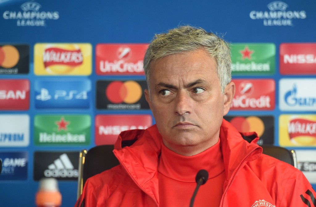 Manchester United's Portuguese manager Jose Mourinho attends a press conference at at Old Trafford in Manchester, north-west England on September 11, 2017, on the eve of their UEFA Champions League Group A football match against FC Basel. / AFP PHOTO / PAUL ELLIS (Photo credit should read PAUL ELLIS/AFP/Getty Images)