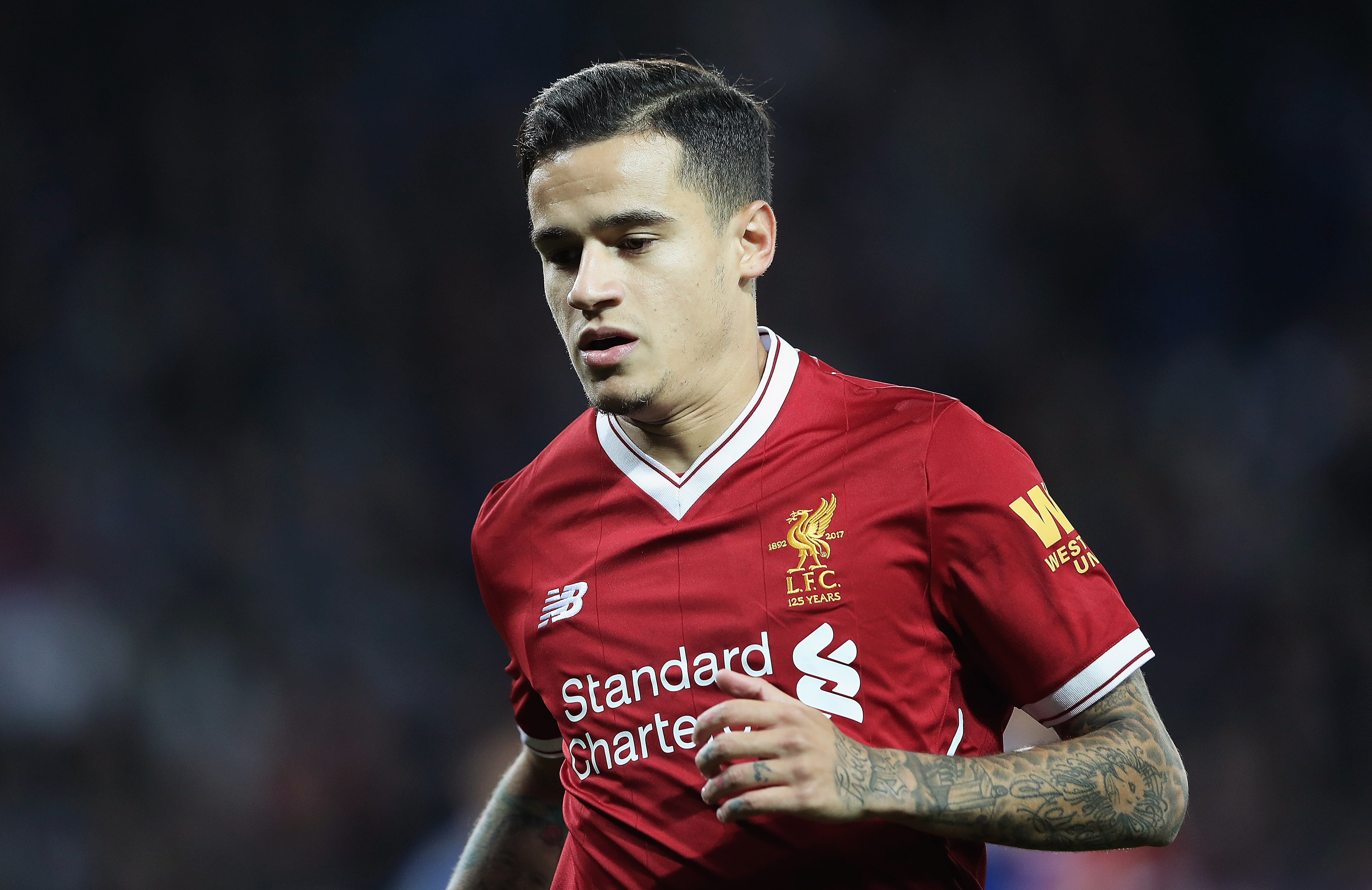 LEICESTER, ENGLAND - SEPTEMBER 19:  Philippe Coutinho of Liverpool in action  during the Carabao Cup Third Round match between Leicester City and Liverpool at The King Power Stadium on September 19, 2017 in Leicester, England.  (Photo by Matthew Lewis/Getty Images)
