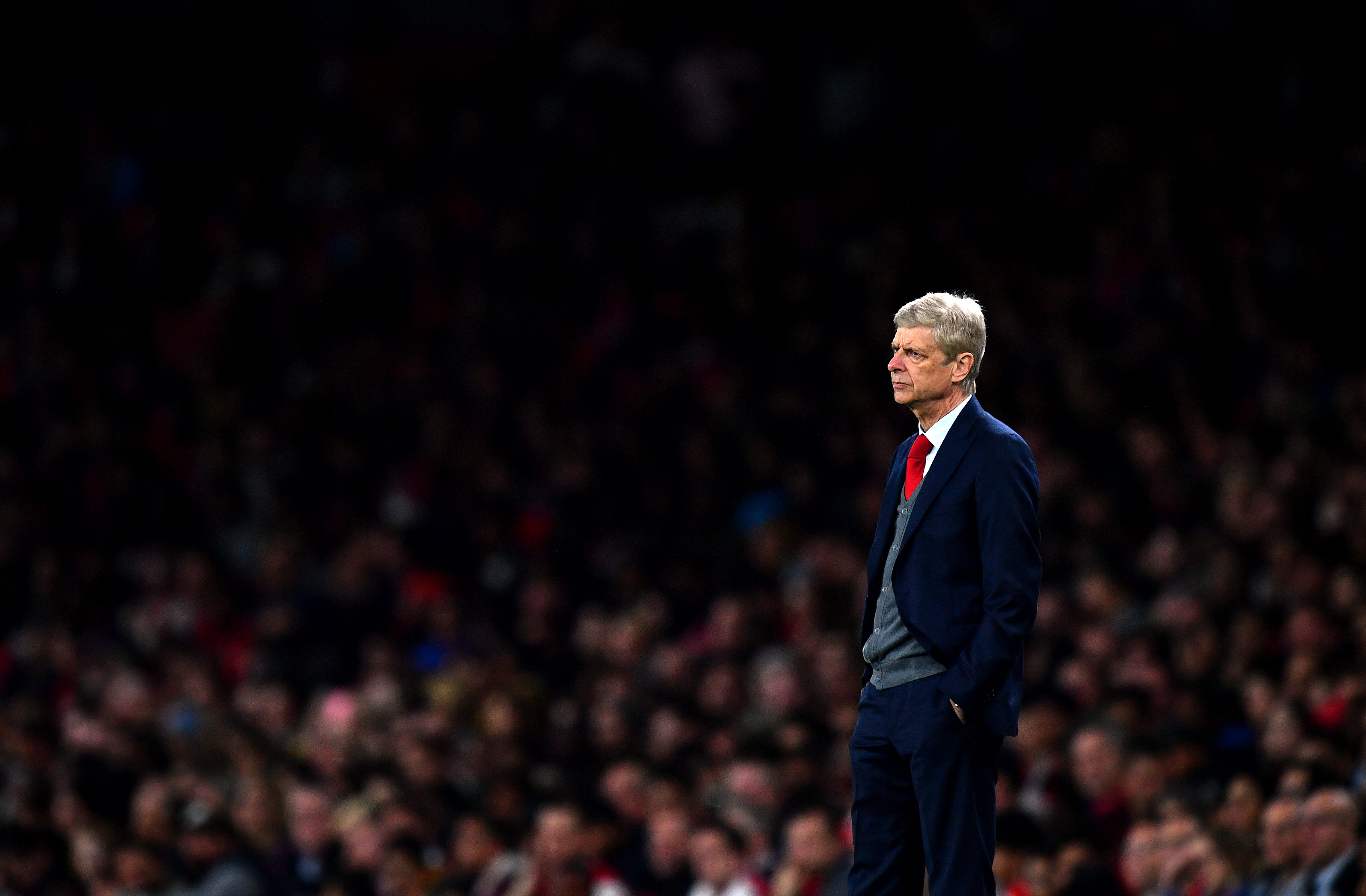 LONDON, ENGLAND - SEPTEMBER 20: Arsene Wenger, Manager of Arsenal looks on during the Carabao Cup Third Round match between Arsenal and Doncaster Rovers at Emirates Stadium on September 20, 2017 in London, England. (Photo by Dan Mullan/Getty Images)
