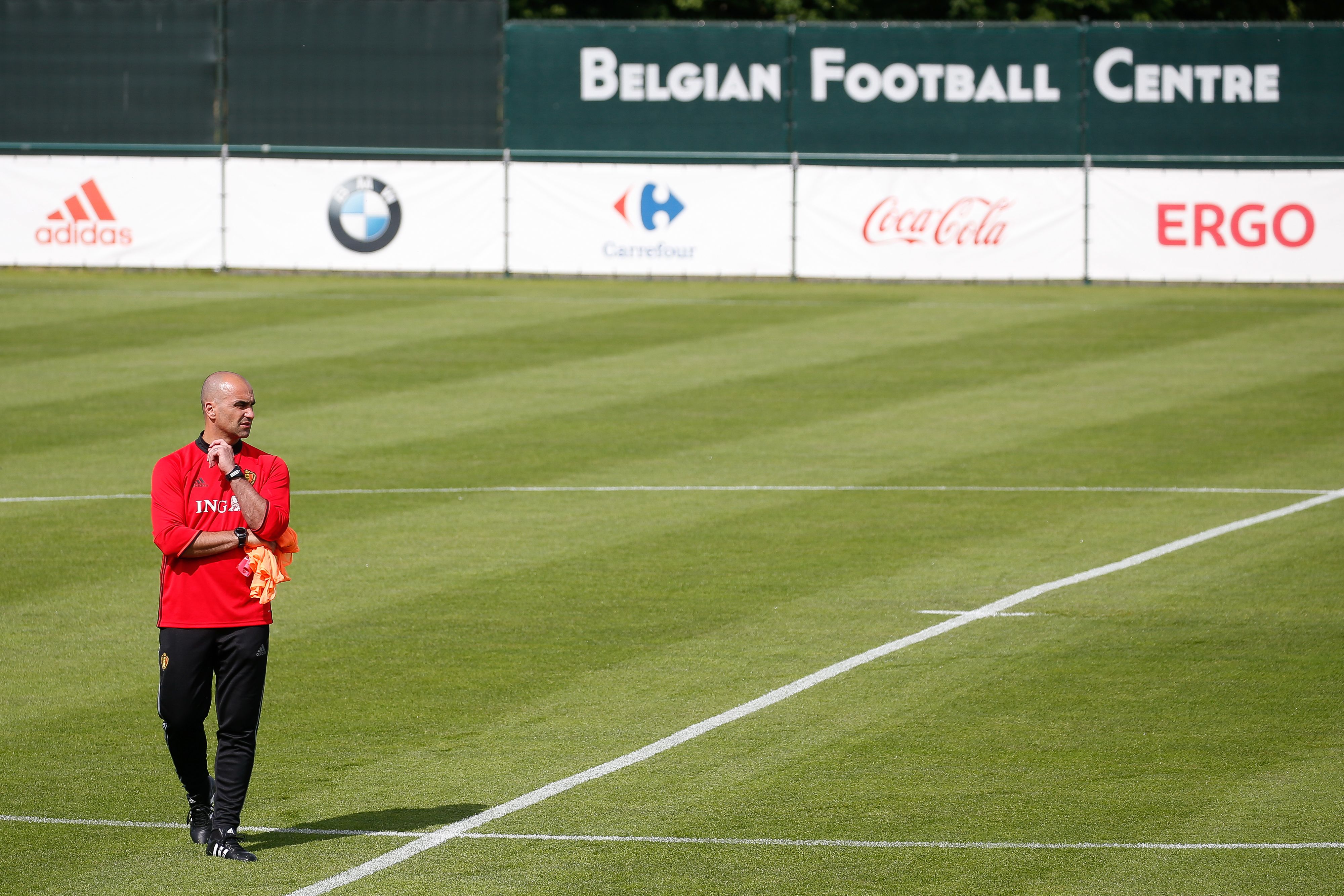 Belgium's head coach Roberto Martinez looks on during a training session of Belgian national football team Red Devils on June 4, 2017 in Tubize, on the eve of a friendly game against Czech Republic. / AFP PHOTO / Belga / BRUNO FAHY / Belgium OUT (Photo credit should read BRUNO FAHY/AFP/Getty Images)