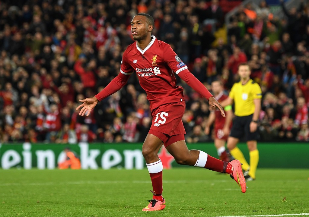 LIVERPOOL, ENGLAND - NOVEMBER 01: Daniel Sturridge of Liverpool scores his sides third goal during the UEFA Champions League group E match between Liverpool FC and NK Maribor at Anfield on November 1, 2017 in Liverpool, United Kingdom. (Photo by Michael Regan/Getty Images)