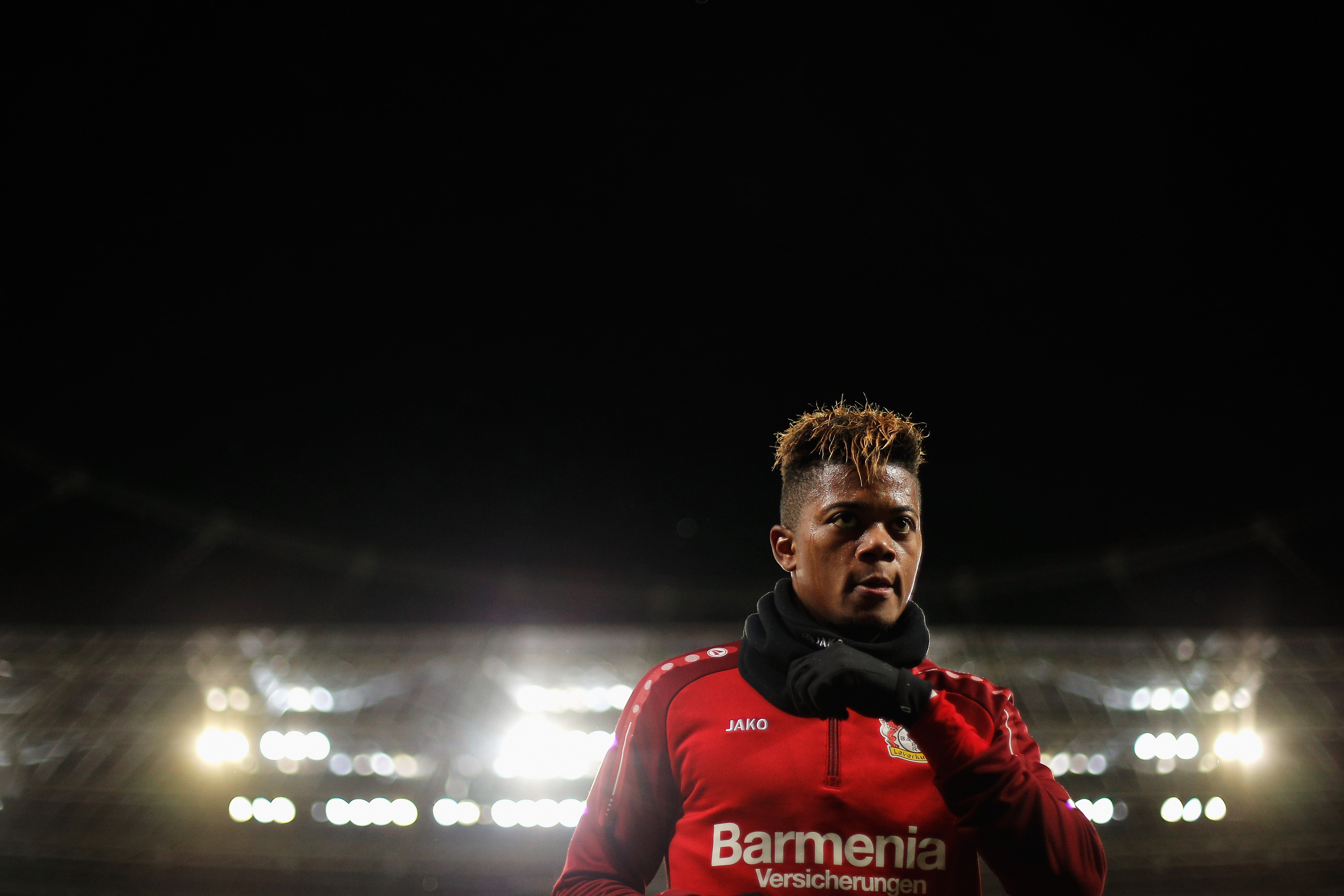LEVERKUSEN, GERMANY - DECEMBER 13: Leon Bailey of Bayer 04 Leverkusen looks on prior to the Bundesliga match between Bayer 04 Leverkusen and SV Werder Bremen at BayArena on December 13, 2017 in Leverkusen, Germany. (Photo by Dean Mouhtaropoulos/Bongarts/Getty Images)