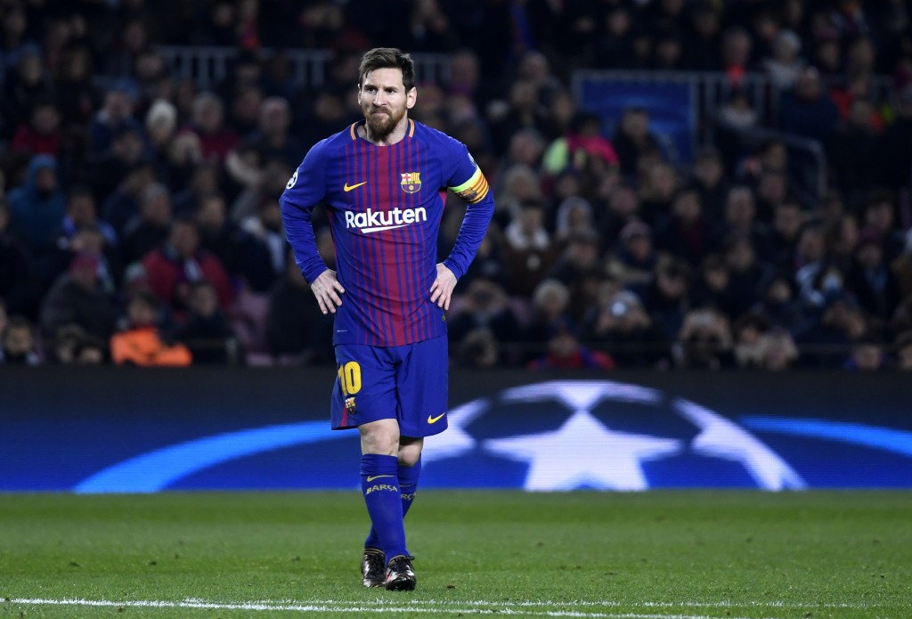 BARCELONA, SPAIN - DECEMBER 05: Lionel Messi of Barcelona looks on during the UEFA Champions League group D match between FC Barcelona and Sporting CP at Camp Nou on December 5, 2017 in Barcelona, Spain. (Photo by Alex Caparros/Getty Images)