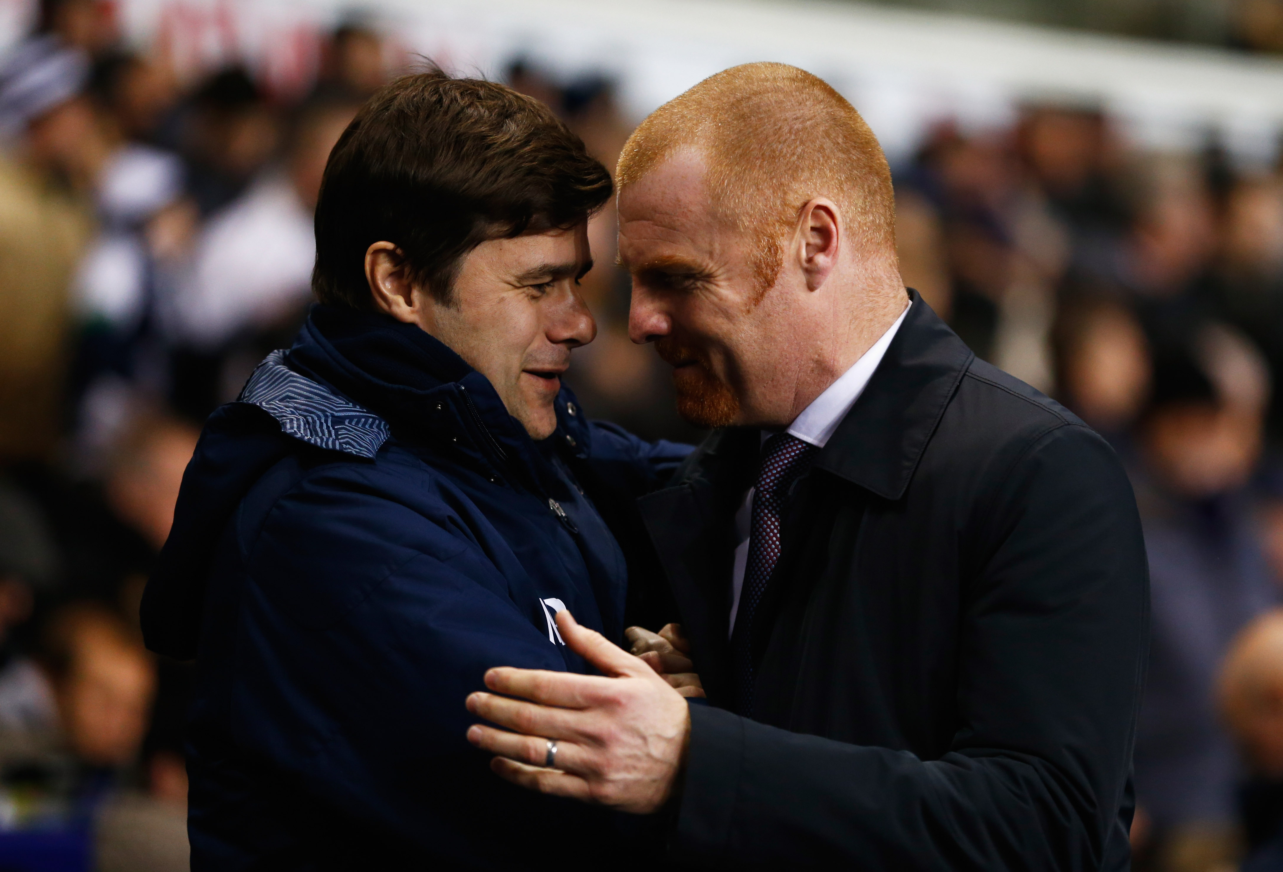 LONDON, ENGLAND - JANUARY 14: Mauricio Pochettino manager of Spurs and Sean Dyche manager of Burnley shake hands prior to the FA Cup Third Round Replay match between Tottenham Hotspur and Burnley at White Hart Lane on January 14, 2015 in London, England. (Photo by Julian Finney/Getty Images)