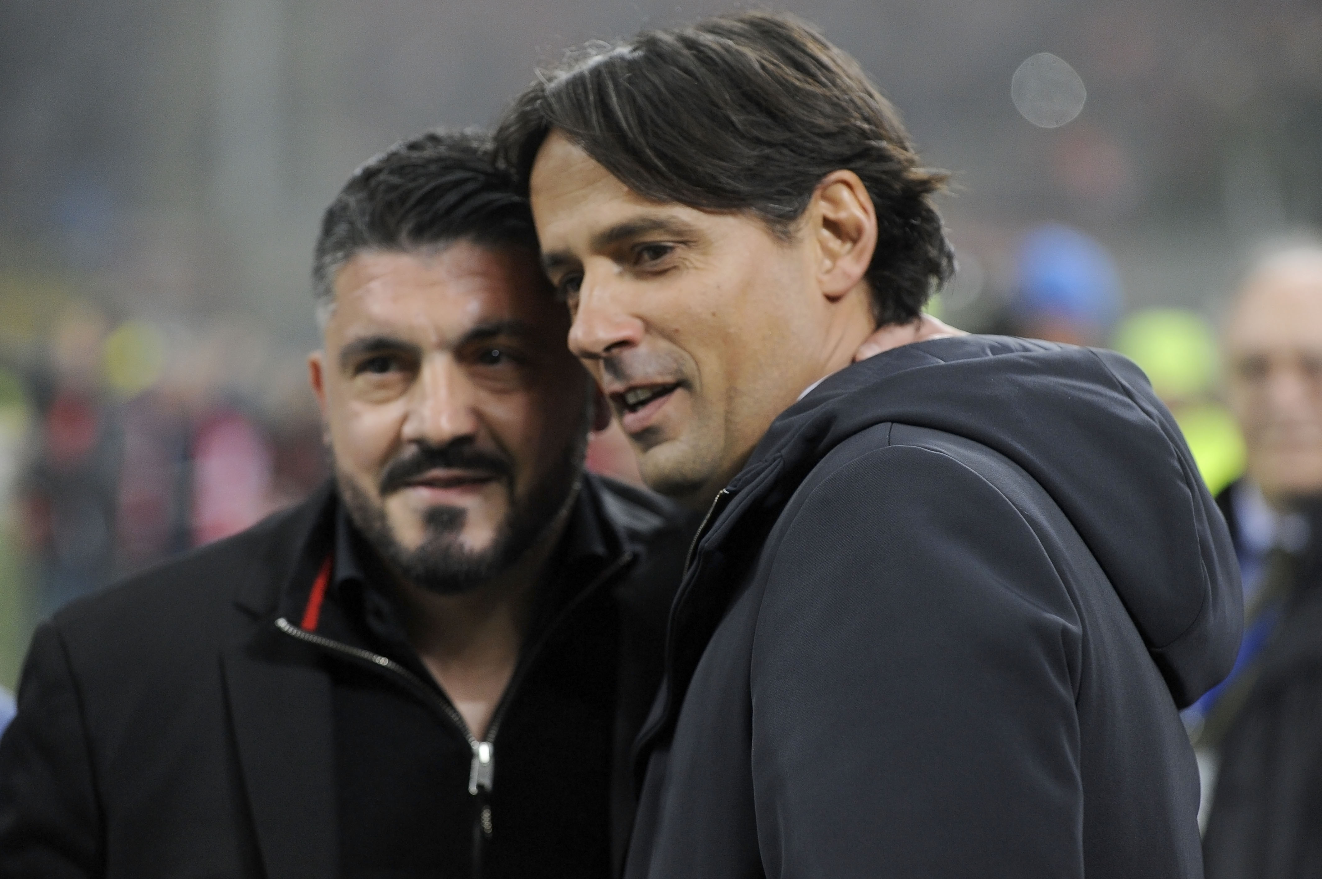 MILAN, MILANO - JANUARY 28: AC Milan head coach Gennaro Gattuso and SS Lazio head coach Simone Inzaghi before the serie A match between AC Milan and SS Lazio at Stadio Giuseppe Meazza on January 28, 2018 in Milan, Italy. (Photo by Marco Rosi/Getty Images)
