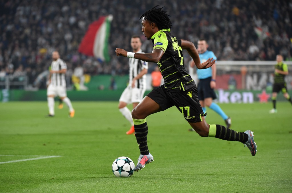 TURIN, ITALY - OCTOBER 18: Gelson Martins of Sporting CP in action during the UEFA Champions League group D match between Juventus and Sporting CP at Juventus Stadium on October 18, 2017 in Turin, Italy. (Photo by Pier Marco Tacca/Getty Images)