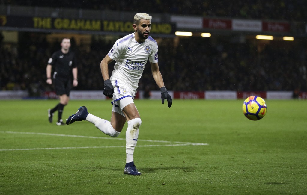 WATFORD, ENGLAND - DECEMBER 26: Riyad Mahrez of Leicester City during the Premier League match between Watford and Leicester City at Vicarage Road on December 26, 2017 in Watford, England. (Photo by Henry Browne/Getty Images)