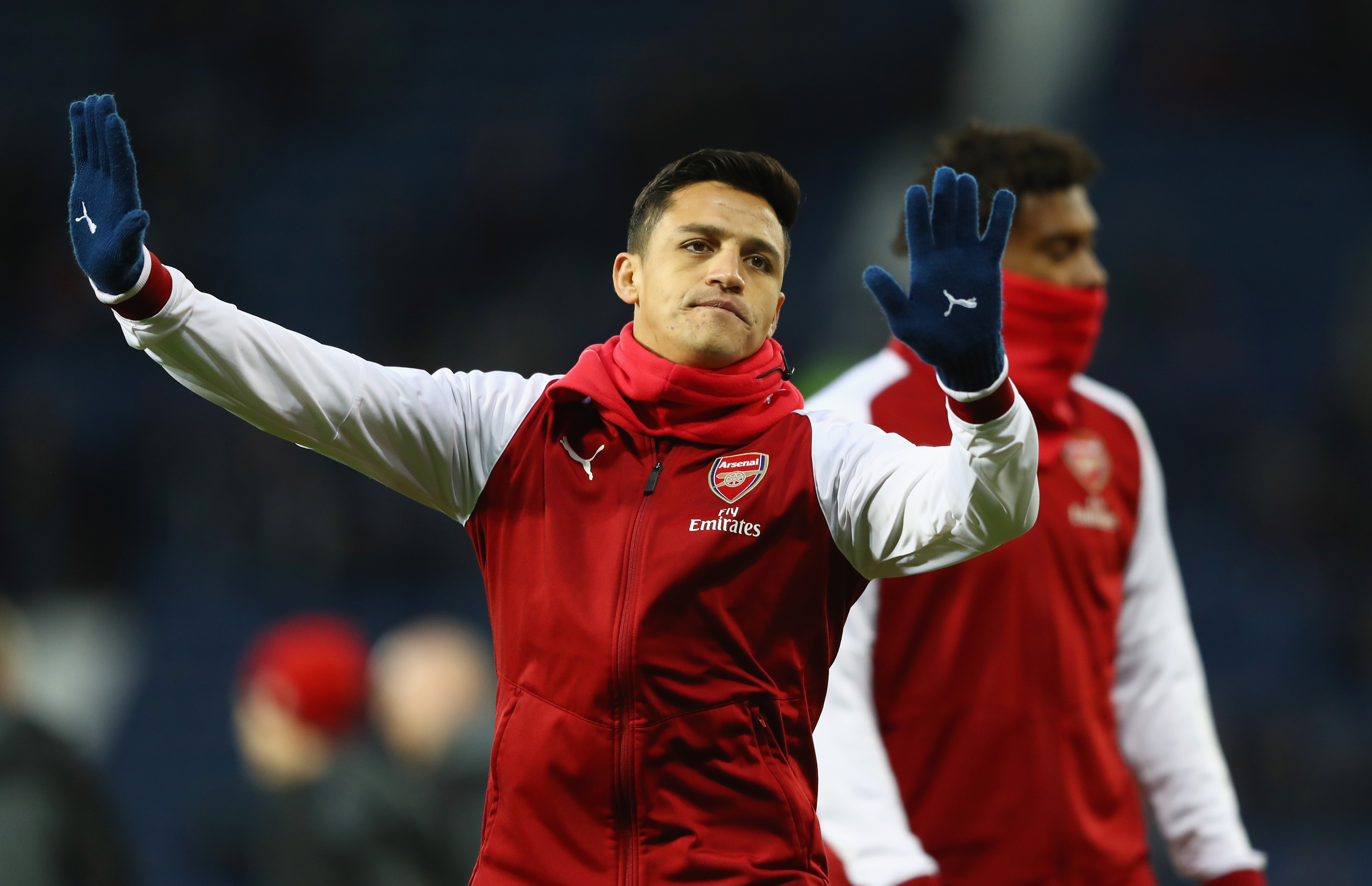 WEST BROMWICH, ENGLAND - DECEMBER 31: Alexis Sanchez of Arsenal gestures prior to the Premier League match between West Bromwich Albion and Arsenal at The Hawthorns on December 31, 2017 in West Bromwich, England. (Photo by Michael Steele/Getty Images)