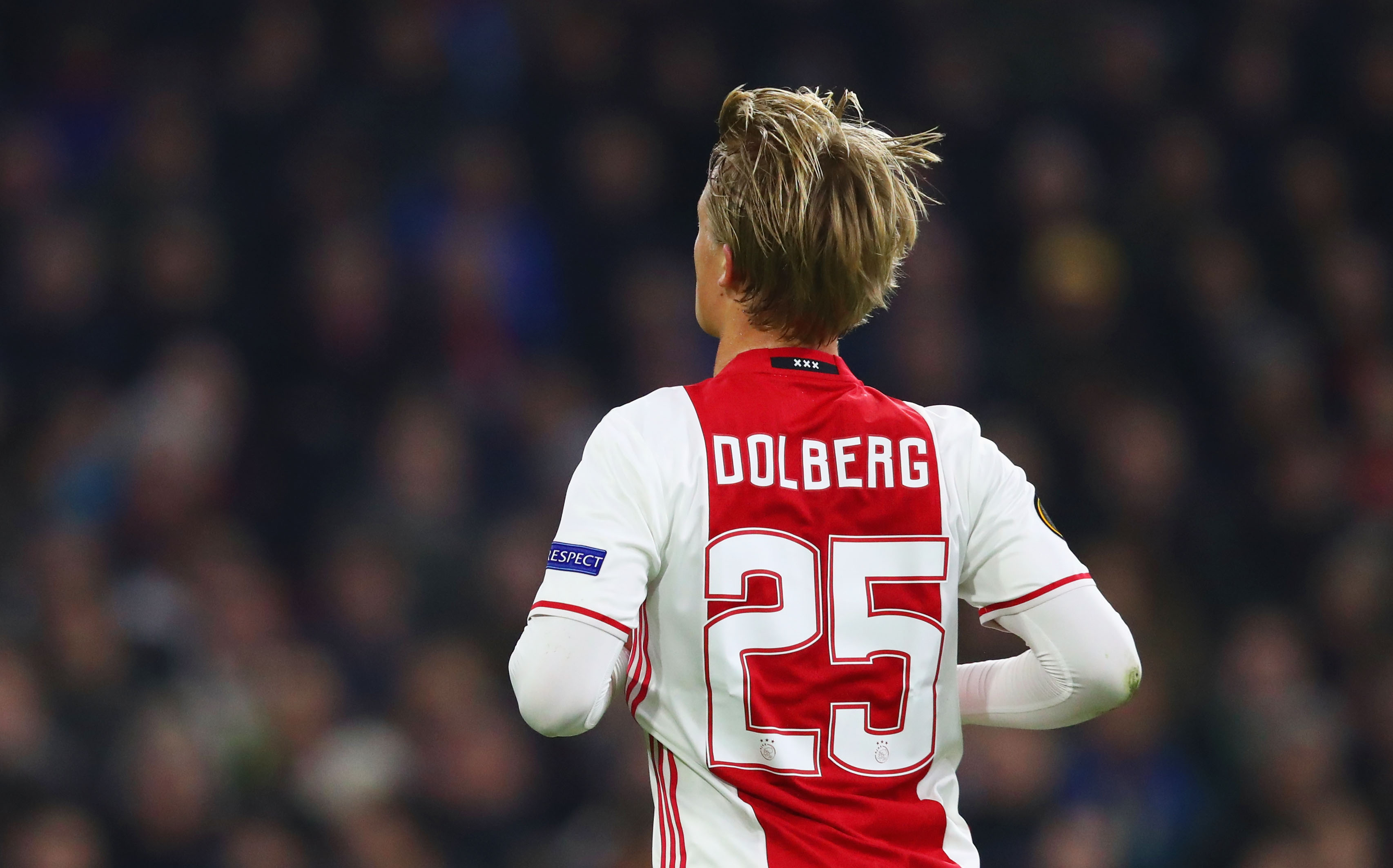 AMSTERDAM, NETHERLANDS - FEBRUARY 23: Kasper Dolberg of Ajax in action during the UEFA Europa League Round of 32 second leg match between Ajax Amsterdam and Legia Warszawa at Amsterdam Arena on February 23, 2017 in Amsterdam, Netherlands. (Photo by Dean Mouhtaropoulos/Getty Images)