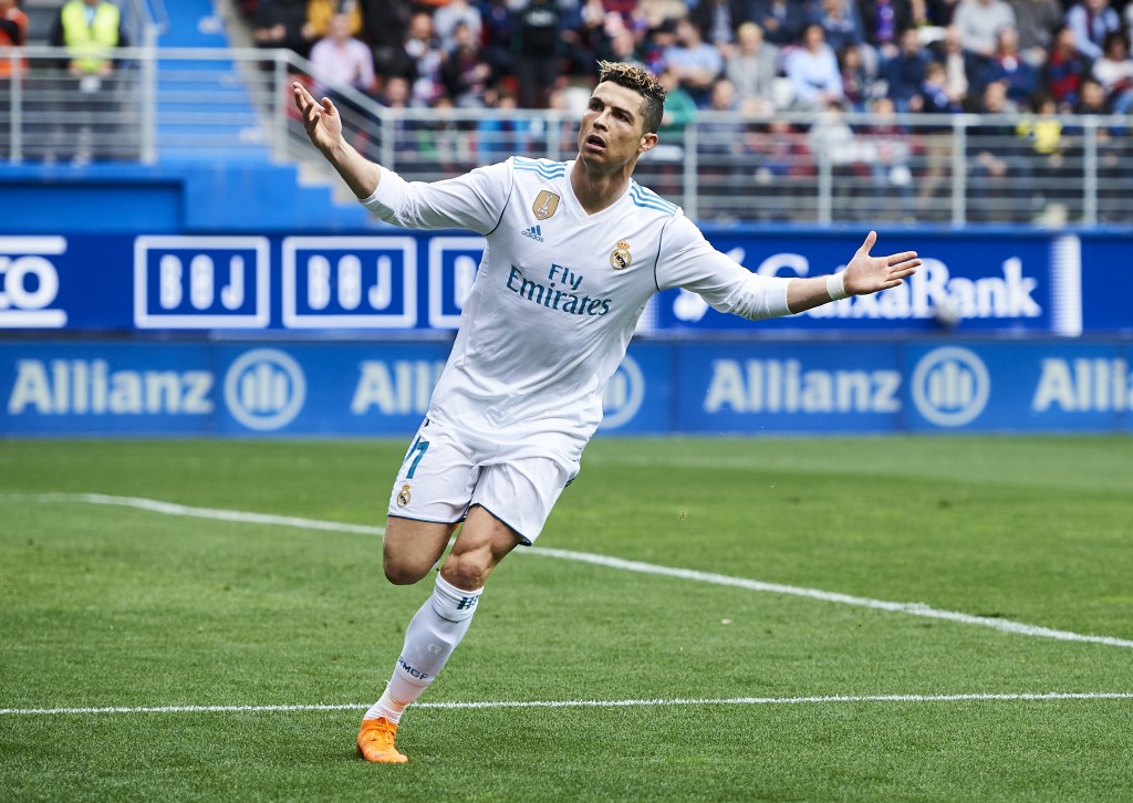 EIBAR, SPAIN - MARCH 10: Cristiano Ronaldo of Real Madrid celebrates after scoring goal during the La Liga match between SD Eibar and Real Madrid at Ipurua Municipal Stadium on March 10, 2018 in Eibar, Spain . (Photo by Juan Manuel Serrano Arce/Getty Images)