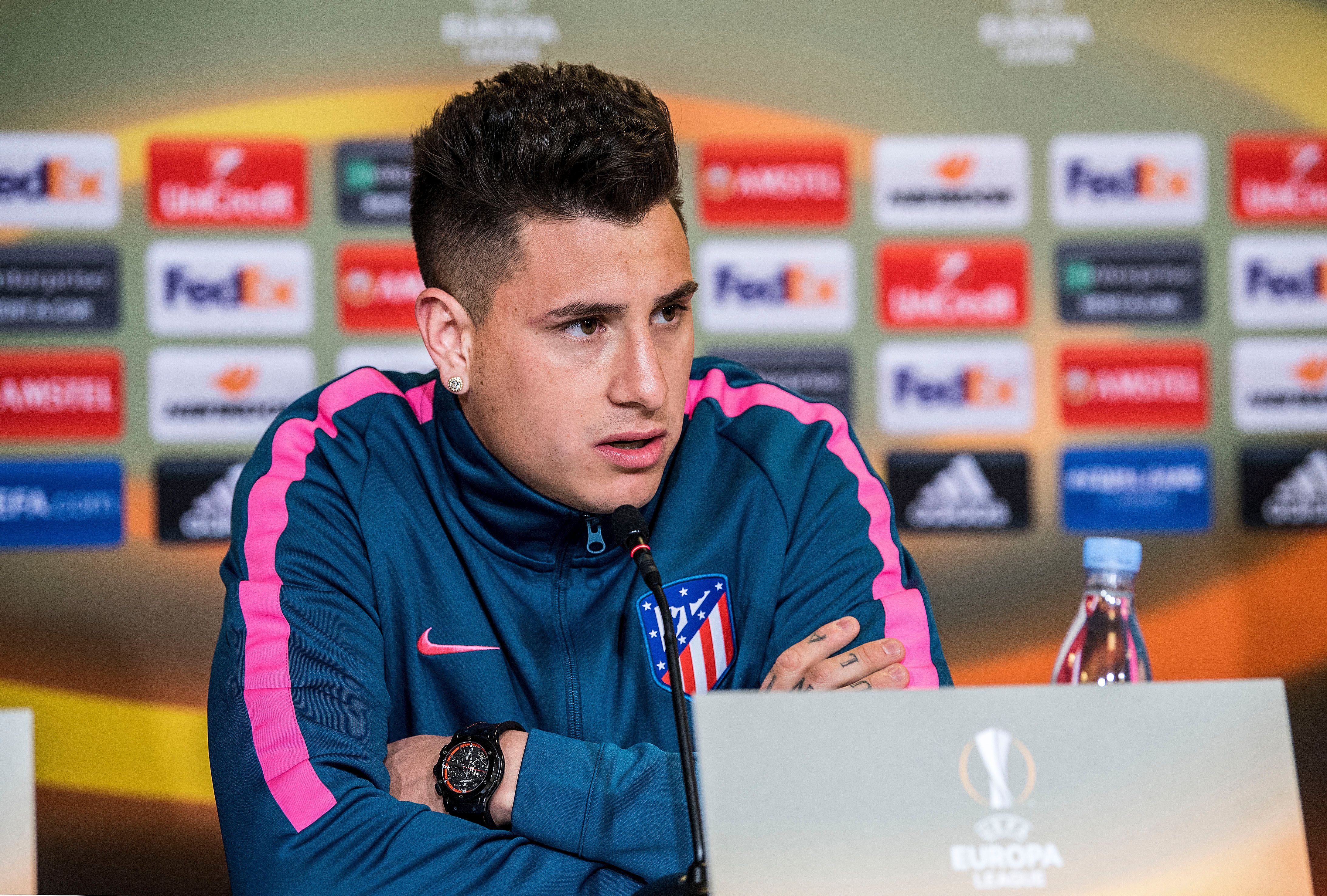 Atletico Madrid football club's Jose Gimenez speaks during a press conference on February 14, 2018 in Copenhagen, Denmark, on the eve of the UEFA Europa League round of 32 football match FC Copenhagen against Atletico Madrid. / AFP PHOTO / SCANPIX DENMARK / Anders Kjaerbye / Denmark OUT (Photo credit should read ANDERS KJAERBYE/AFP/Getty Images)