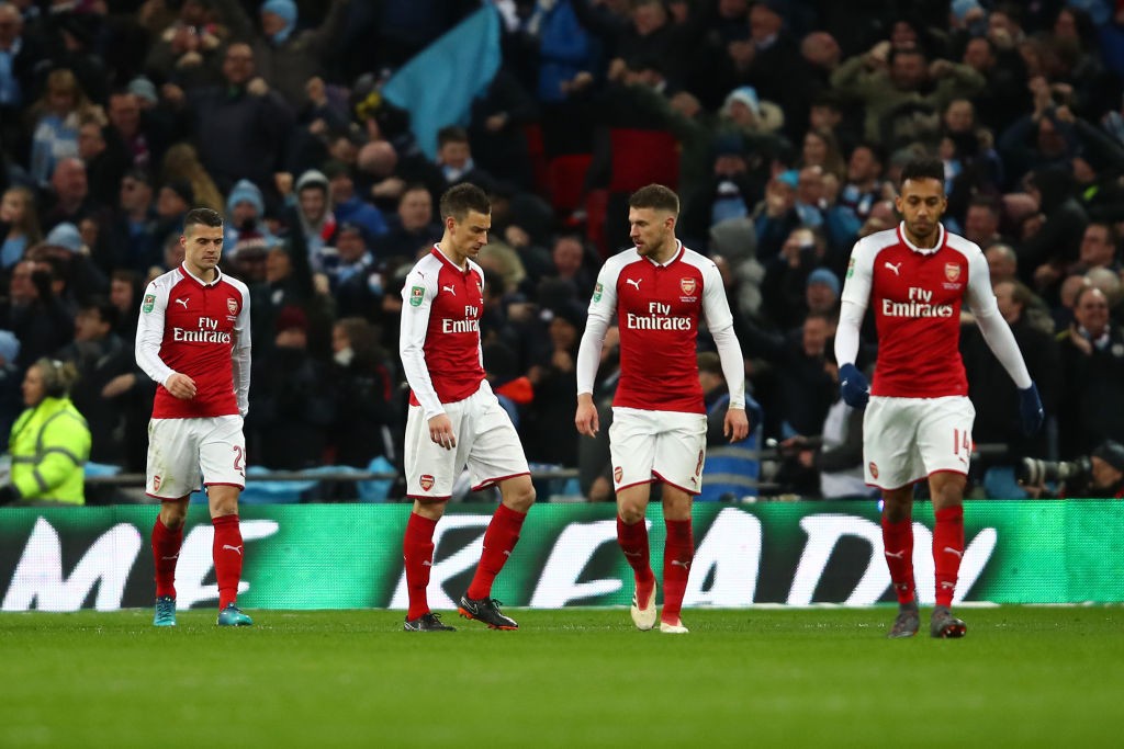 Arsenal players did not have an answer for Manchester City's goal in the Carabao Cup Final. (Photo curtesy: AFP/Getty)