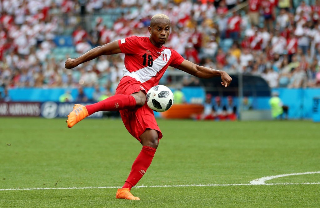 Andre Carrillo scores Peru's opener against Australia and his nation's first goal at this World Cup. (Photo courtesy: AFP/Getty)
