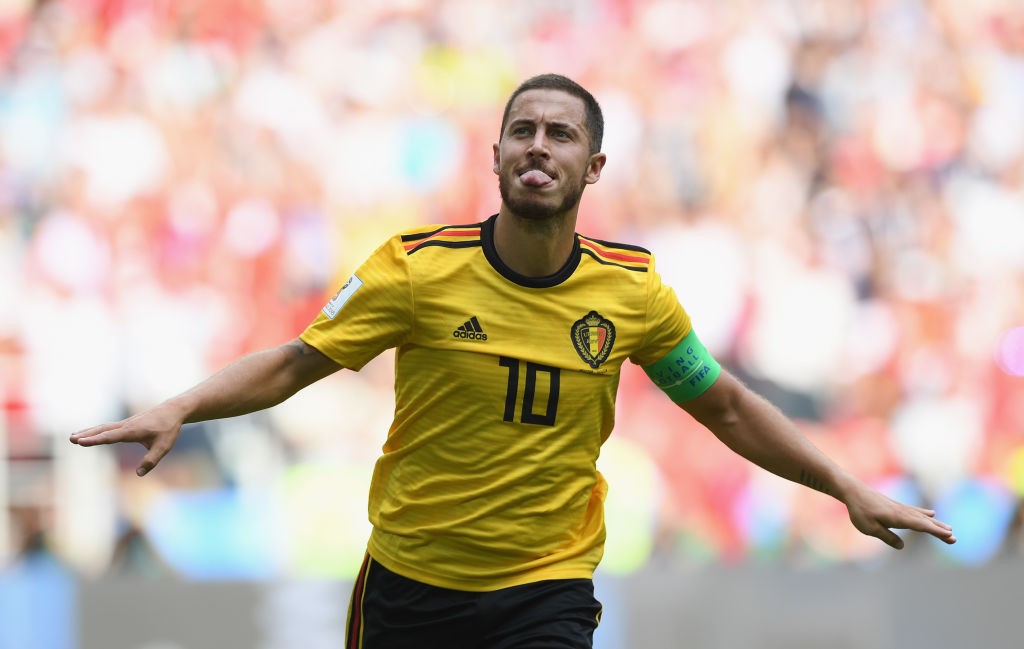MOSCOW, RUSSIA - JUNE 23: Eden Hazard of Belgium celebrates after scoring during the 2018 FIFA World Cup Russia group G match between Belgium and Tunisia at Spartak Stadium on June 23, 2018 in Moscow, Russia. (Photo by Shaun Botterill/Getty Images)