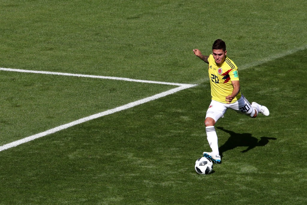 SARANSK, RUSSIA - JUNE 19: Juan Quintero of Colombia scores the first Colombia goal during the 2018 FIFA World Cup Russia group H match between Colombia and Japan at Mordovia Arena on June 19, 2018 in Saransk, Russia. (Photo by Clive Brunskill/Getty Images)