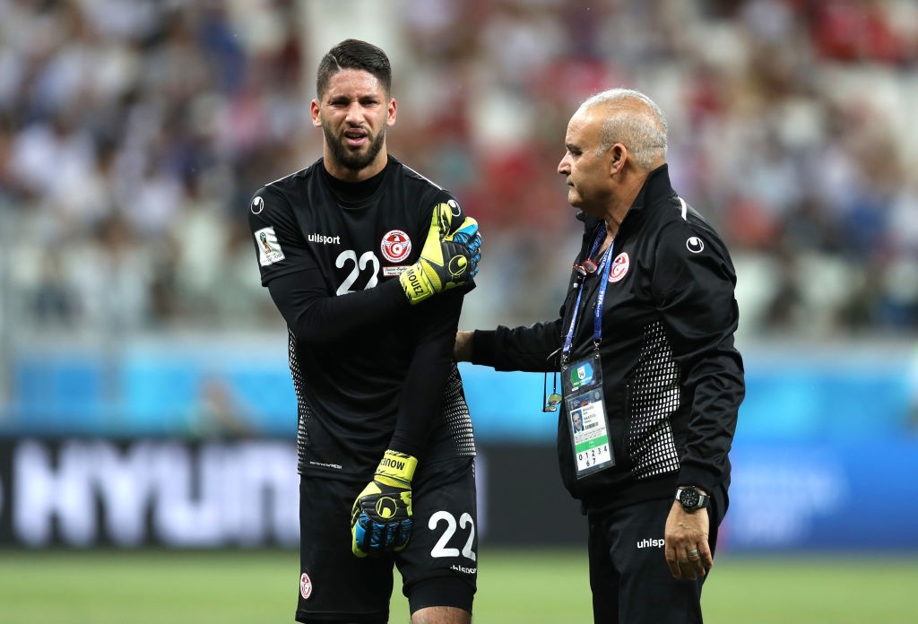 Mouez Hassen injured his shoulder against England and will play no pert in rest of Tunisia's World Cup campaign. (photo courtesy: AFP/Getty)