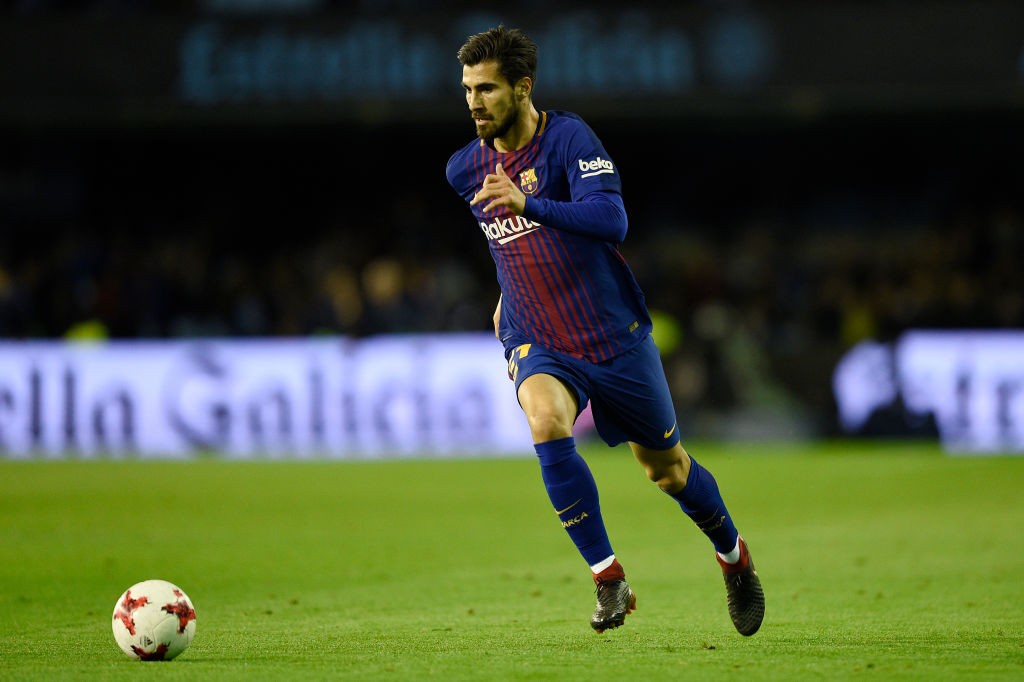 VIGO, SPAIN - JANUARY 04: Andre Gomes of FC Barcelona in action during the Copa del Rey round of 16 first leg match between RC Celta de Vigo and FC Barcelona at Municipal Balaidos on January 4, 2018 in Vigo, Spain. (Photo by Octavio Passos/Getty Images)