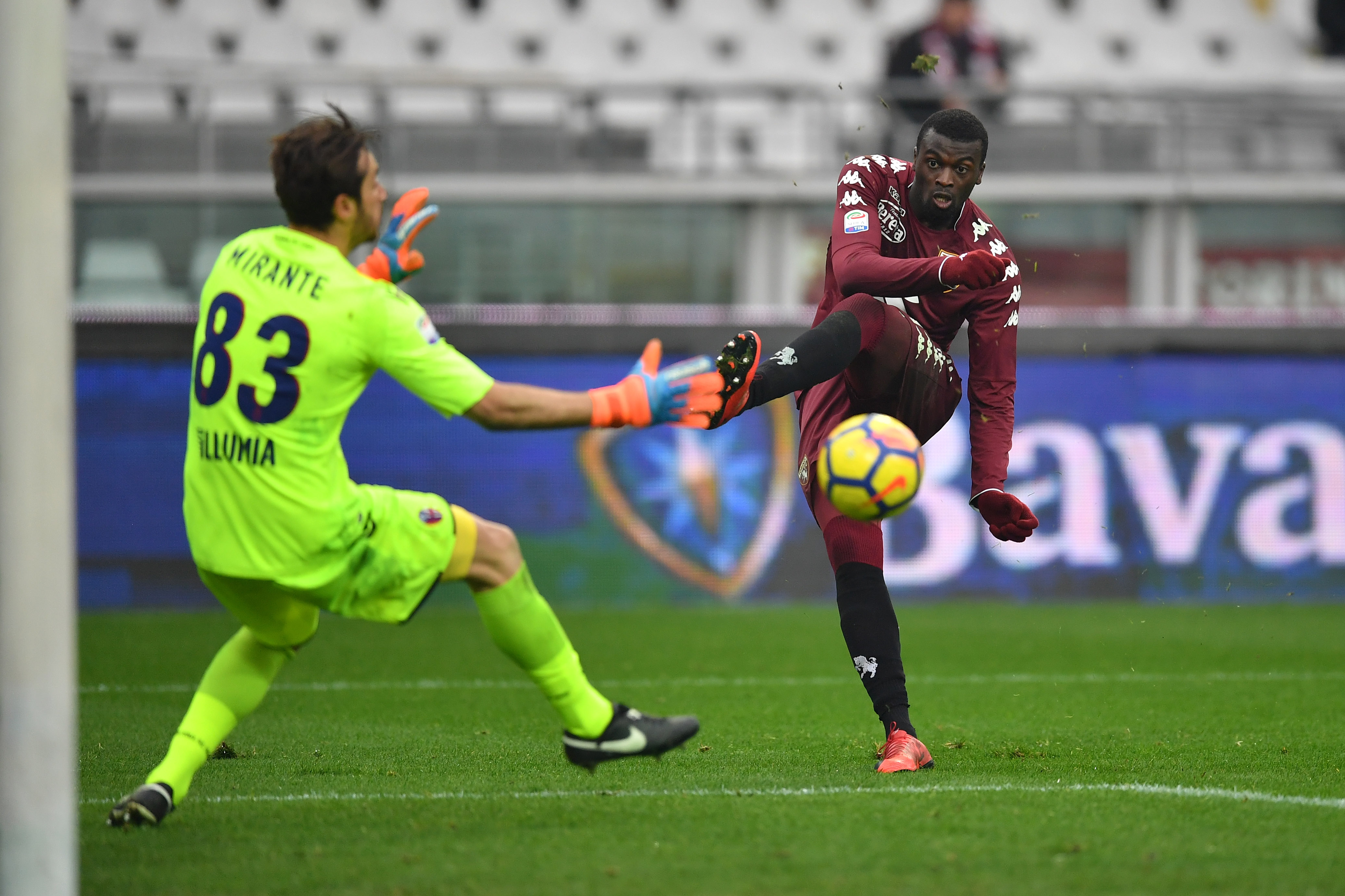 TURIN, ITALY - JANUARY 06: M Baye Niang of Torino FC scores a goal during the serie A match between Torino FC and Bologna FC at Stadio Olimpico di Torino on January 6, 2018 in Turin, Italy. (Photo by Valerio Pennicino/Getty Images)