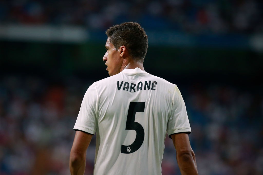 MADRID, SPAIN - AUGUST 11: Raphael Varane of Real Madrid CF in action during the Santiago Bernabeu Trophy between Real Madrid CF and AC Milan at Estadio Santiago Bernabeu on August 11, 2018 in Madrid, Spain. (Photo by Gonzalo Arroyo Moreno/Getty Images)