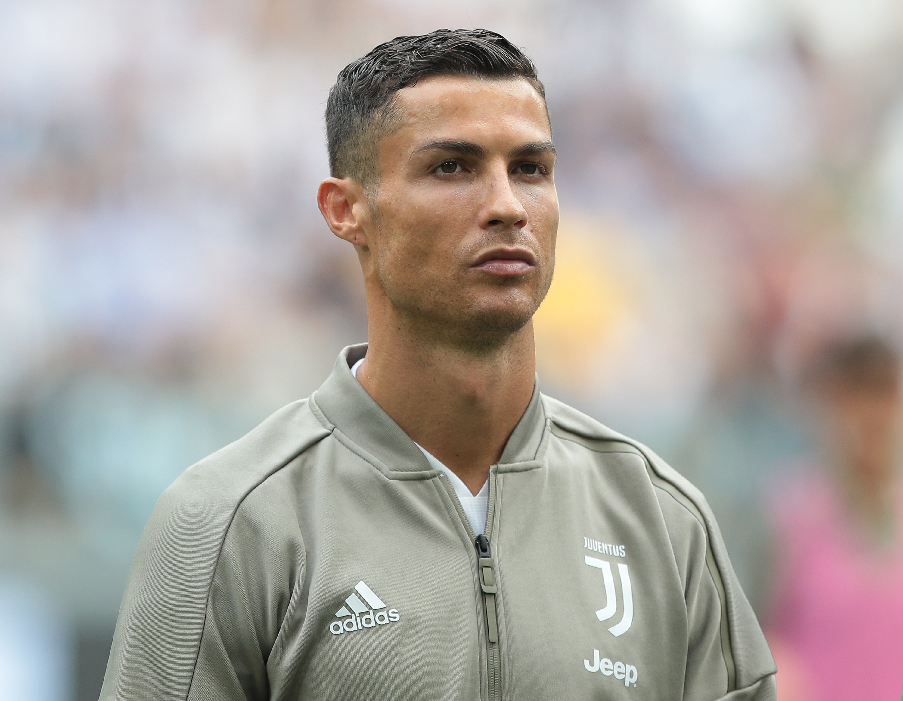 TURIN, ITALY - SEPTEMBER 16: Cristiano Ronaldo of Juventus FC looks on prior to the serie A match between Juventus and US Sassuolo at Allianz Stadium on September 16, 2018 in Turin, Italy. (Photo by Emilio Andreoli/Getty Images)