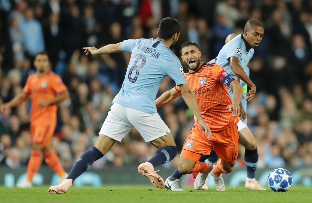 Fernandinho and Ilkay Gundogan could not have an impact in midfield against Lyon. (Photo courtesy: AFP/Getty)