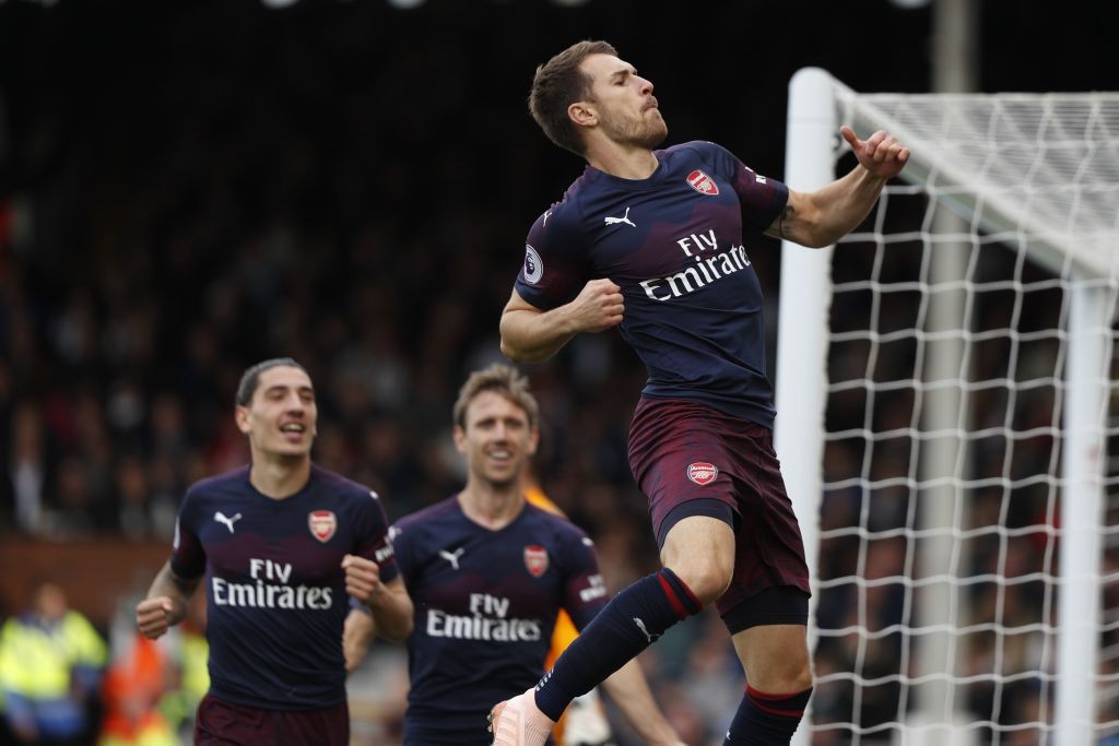 Aaron Ramsey celebrating after scoring a sensational goal against Fulham. (Photo courtesy: AFP/Getty)
