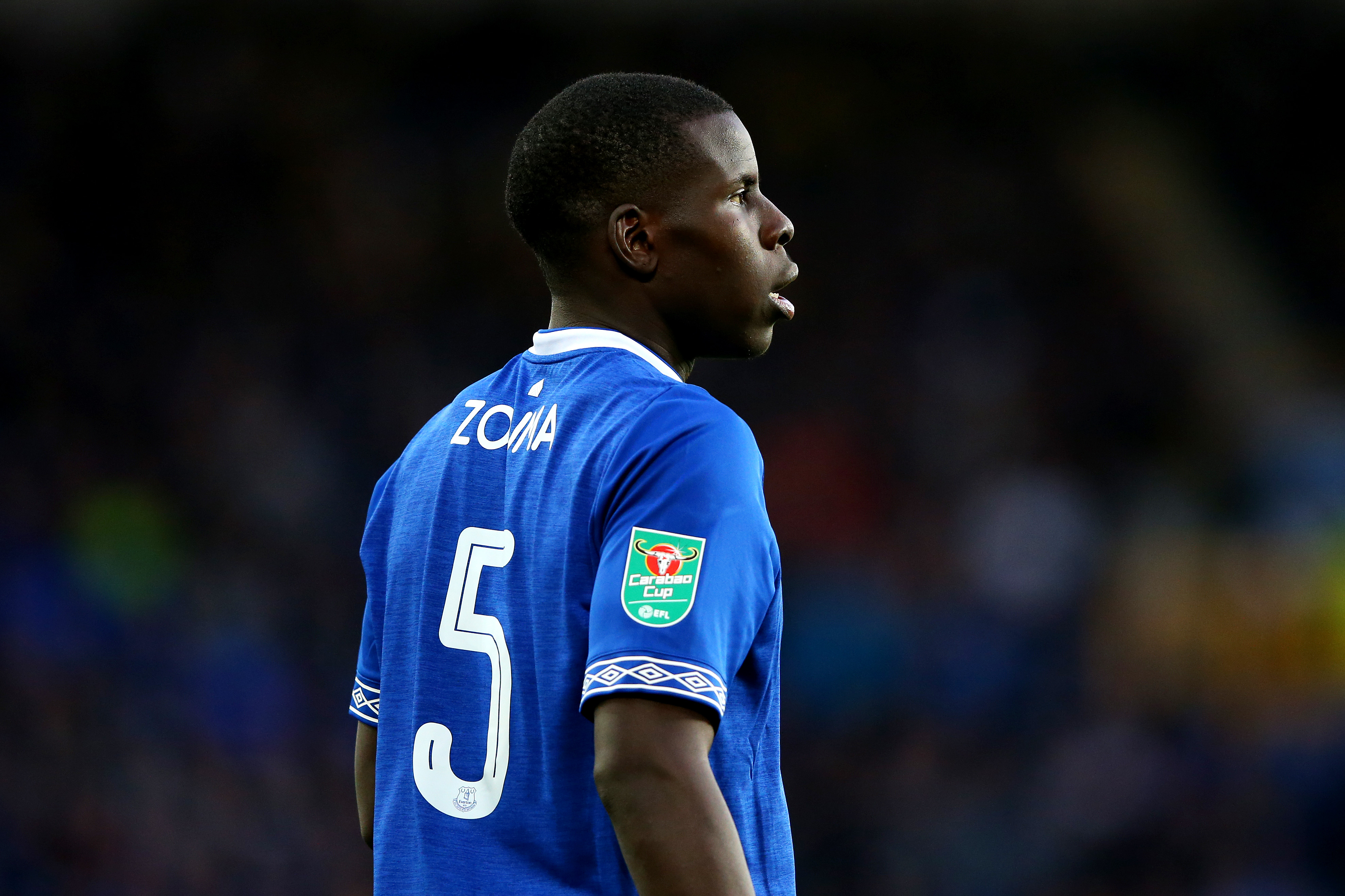 LIVERPOOL, ENGLAND - AUGUST 29: Kurt Zouma of Everton looks on during the Carabao Cup Second Round match between Everton and Rotherham United at Goodison Park on August 29, 2018 in Liverpool, England. (Photo by Alex Livesey/Getty Images)