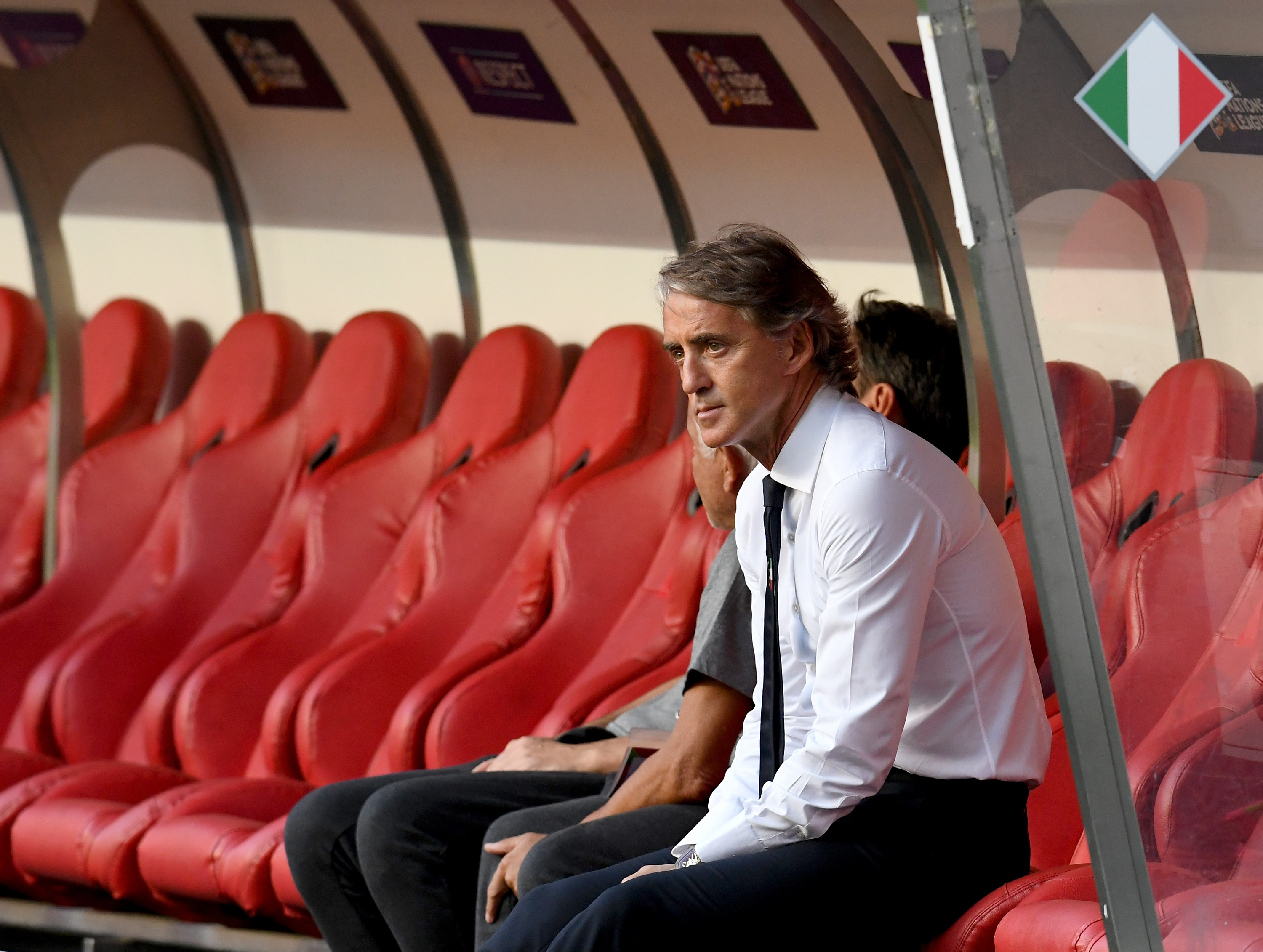 LISBON, PORTUGAL - SEPTEMBER 10: Head coach Italy Roberto Mancini look on before the UEFA Nations League A group three match between Portugal and Italy at on September 10, 2018 in Lisbon, Portugal. (Photo by Claudio Villa/Getty Images)