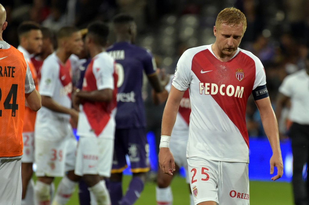 Monaco's Polish defender Kamil Glik reacts at the end of the French L1 football match between Toulouse and Monaco on September 15, 2018 at the Municipal Stadium in Toulouse, southern France. (Photo by PASCAL PAVANI / AFP) (Photo credit should read PASCAL PAVANI/AFP/Getty Images)