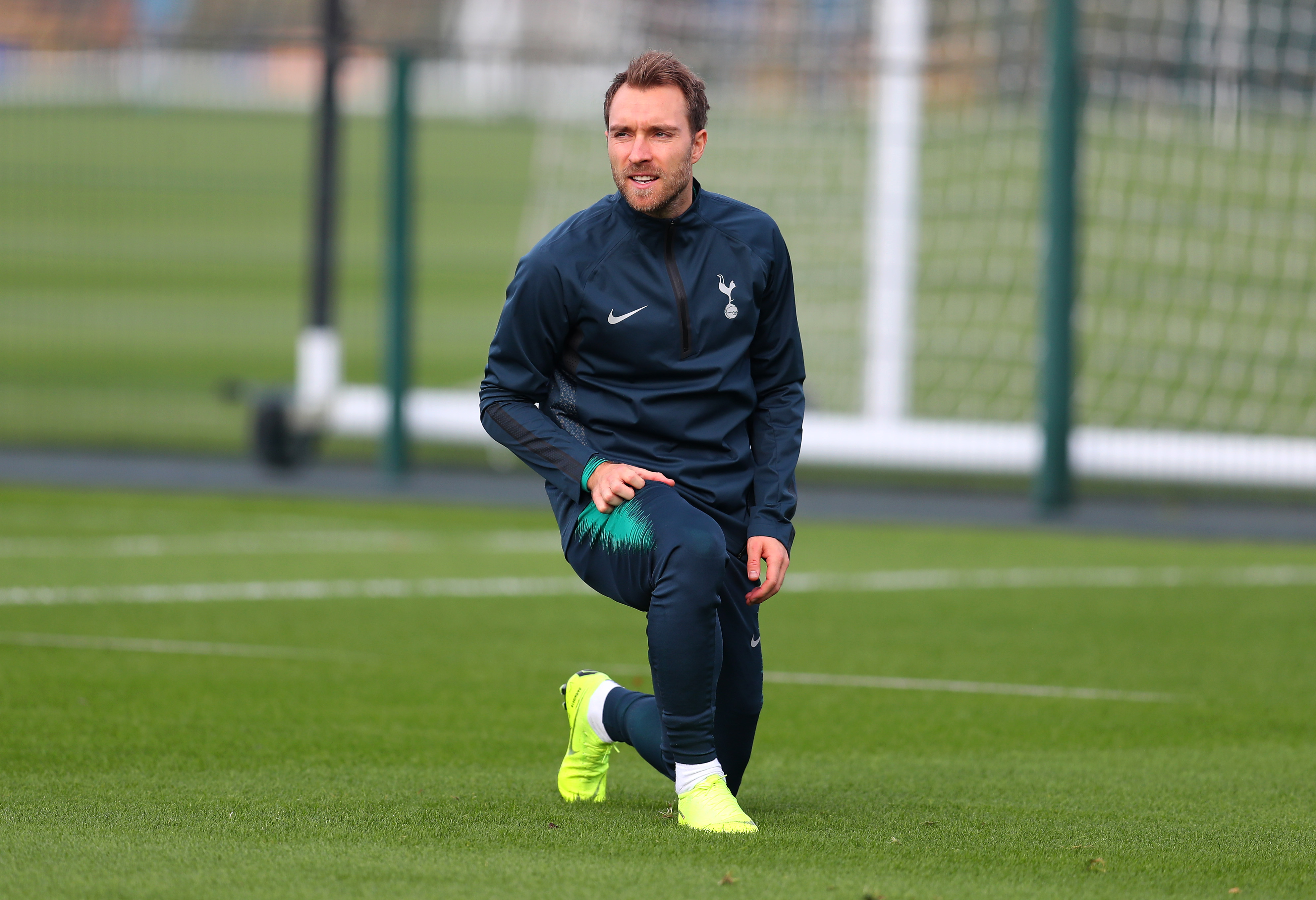 ENFIELD, ENGLAND - NOVEMBER 05: Christian Eriksen of Tottenham Hotspur warms up during the Tottenham Hotspur training session at the Enfield Training Centre on November 5, 2018 in Enfield, England. (Photo by Catherine Ivill/Getty Images)