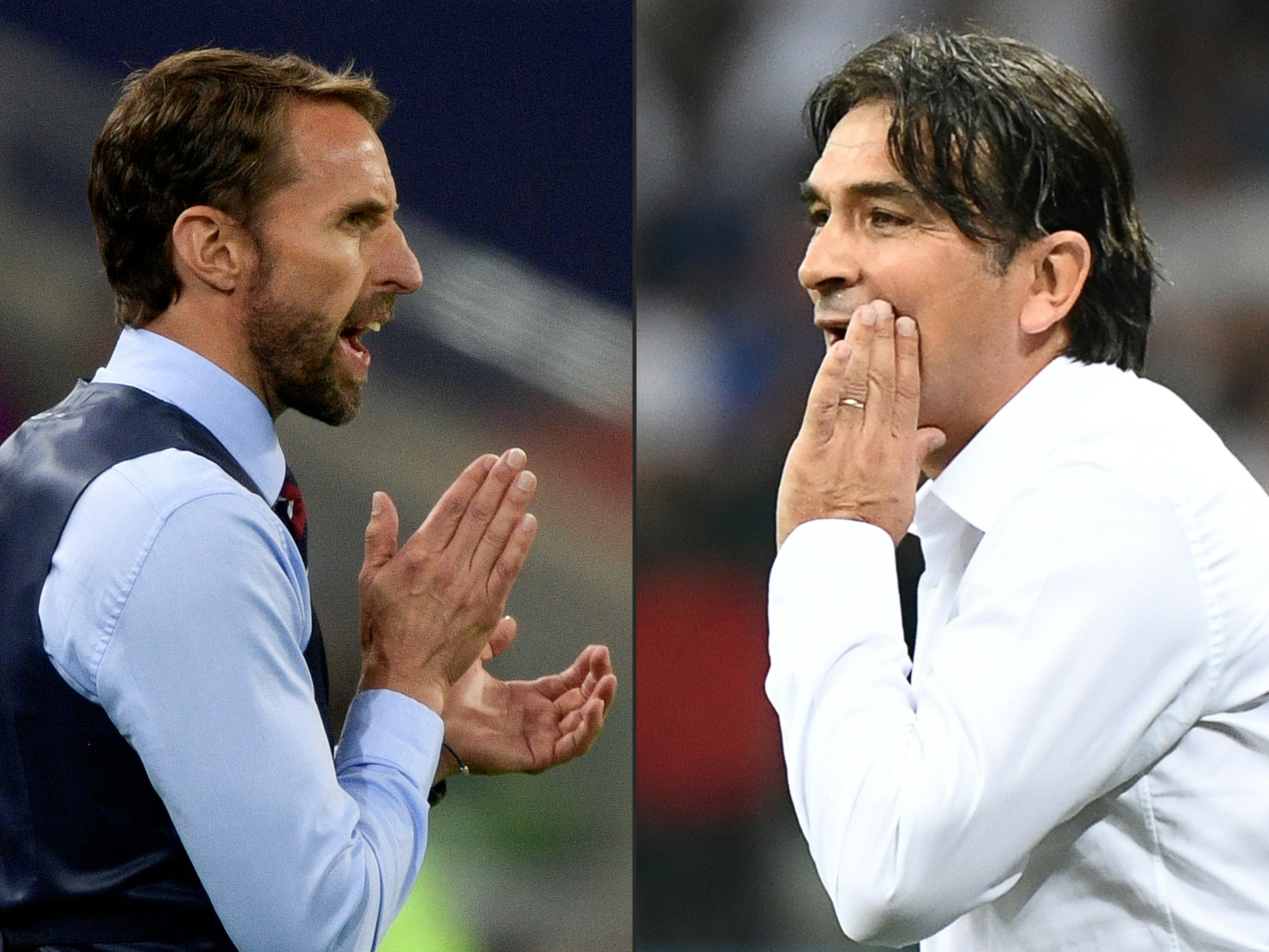 (COMBO) This combination of pictures created on July 09, 2018 shows England's coach Gareth Southgate (L) in Moscow on July 3, 2018, and Croatia's coach Zlatko Dalic (R) in Nizhny Novgorod on July 1, 2018. - Croatia, who have advanced to their first World Cup semi-final since 1998, will face England, who in turn will be playing in their first semi-final since 1990, in Moscow on Wednesday. (Photos by Juan Mabromata and Dimitar DILKOFF / AFP) / RESTRICTED TO EDITORIAL USE - NO MOBILE PUSH ALERTS/DOWNLOADS
RESTRICTED TO EDITORIAL USE - NO MOBILE PUSH ALERTS/DOWNLOADS (Photo credit should read JUAN MABROMATA,DIMITAR DILKOFF/AFP/Getty Images)