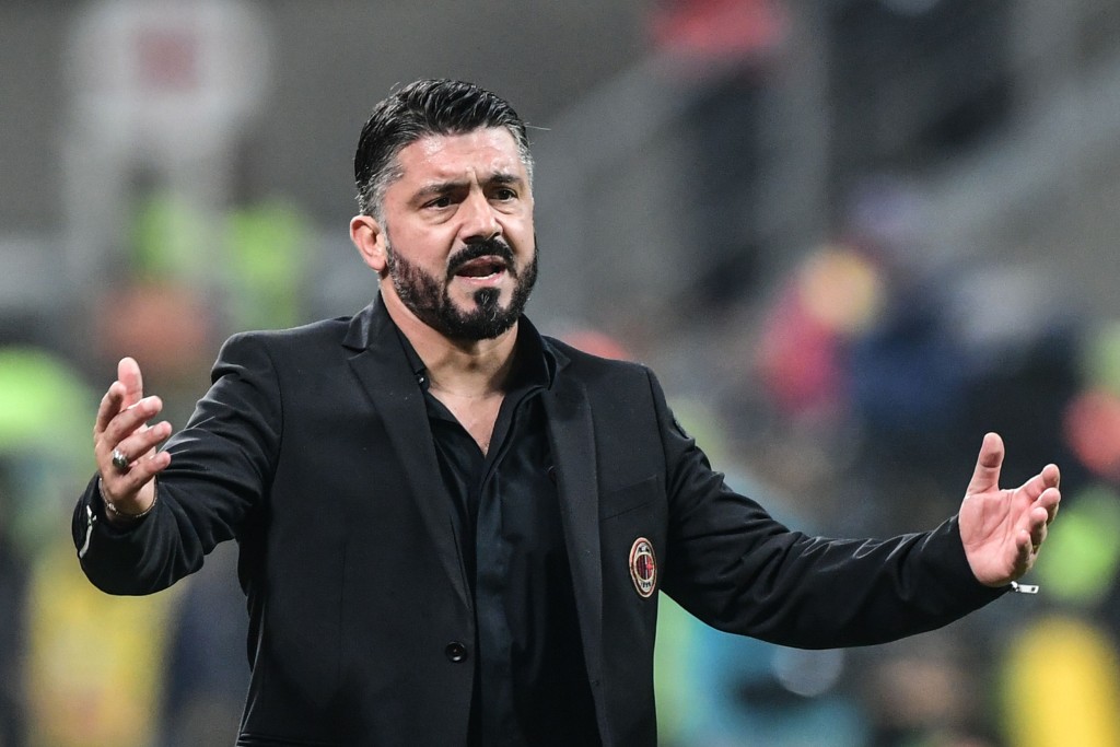 AC Milan's Italian coach Gennaro Gattuso reacts during the Italian Serie A football match AC Milan vs Juventus on November 11, 2018 at the San Siro stadium in Milan. (Photo by Miguel MEDINA / AFP) (Photo credit should read MIGUEL MEDINA/AFP/Getty Images)