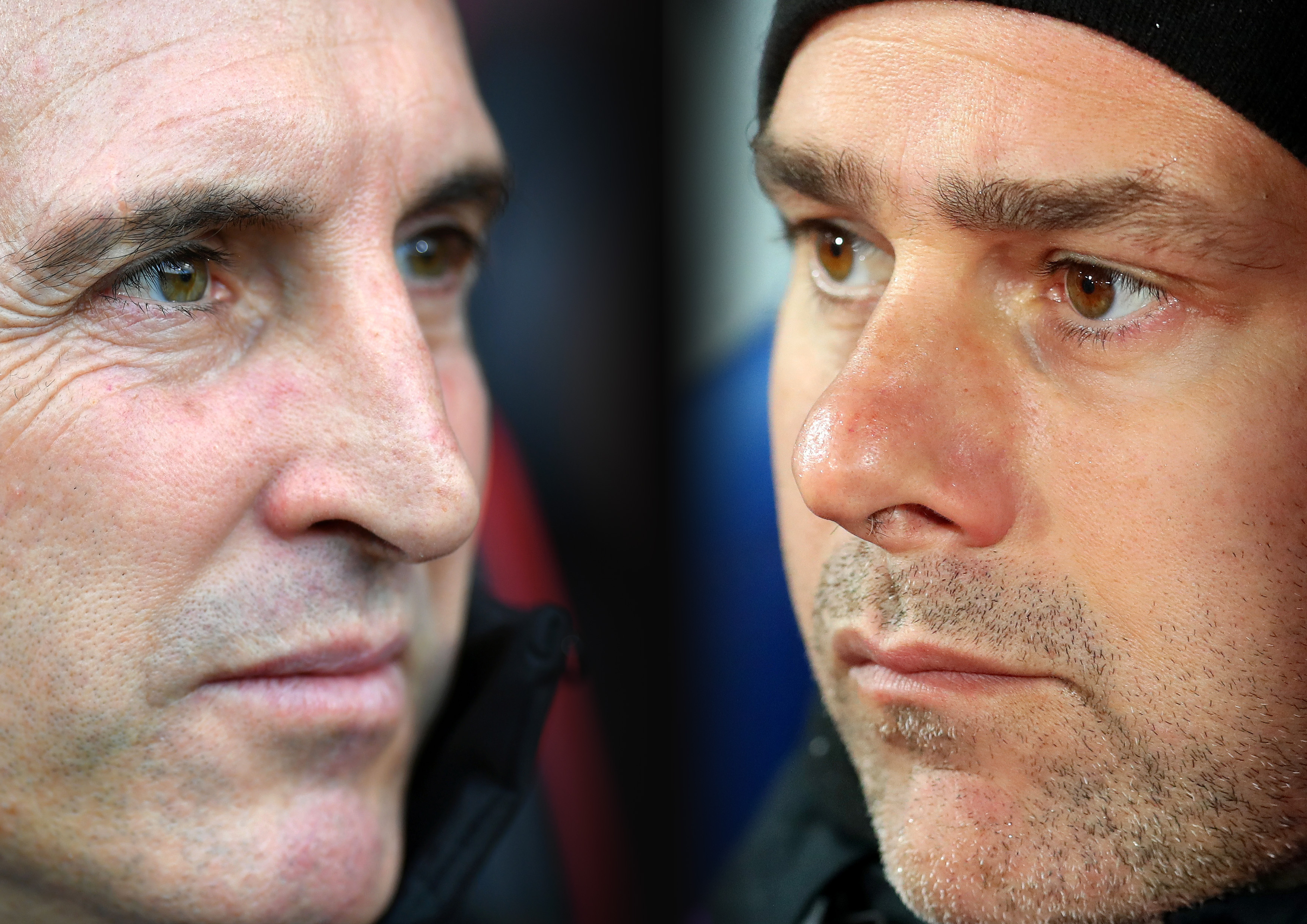 FILE PHOTO (EDITORS NOTE: COMPOSITE OF IMAGES - Image numbers 1065112934,1059968412- GRADIENT ADDED) In this composite image a comparison has been made between Unai Emery, Manager of Arsenal (L) and Mauricio Pochettino, Manager of Tottenham Hotspur.  Arsenal FC and Tottenham Hotspur  meet on December 2, 2018 at the Emirates Stadium in London,England.  ***LEFT IMAGE*** BOURNEMOUTH, ENGLAND - NOVEMBER 25: Unai Emery, Manager of Arsenal looks on prior to the Premier League match between AFC Bournemouth and Arsenal FC at Vitality Stadium on November 25, 2018 in Bournemouth, United Kingdom. (Photo by Dan Mullan/Getty Images) ***RIGHT IMAGE***  LONDON, ENGLAND - NOVEMBER 10: Mauricio Pochettino, Manager of Tottenham Hotspur looks on prior to the Premier League match between Crystal Palace and Tottenham Hotspur at Selhurst Park on November 10, 2018 in London, United Kingdom. (Photo by Catherine Ivill/Getty Images)