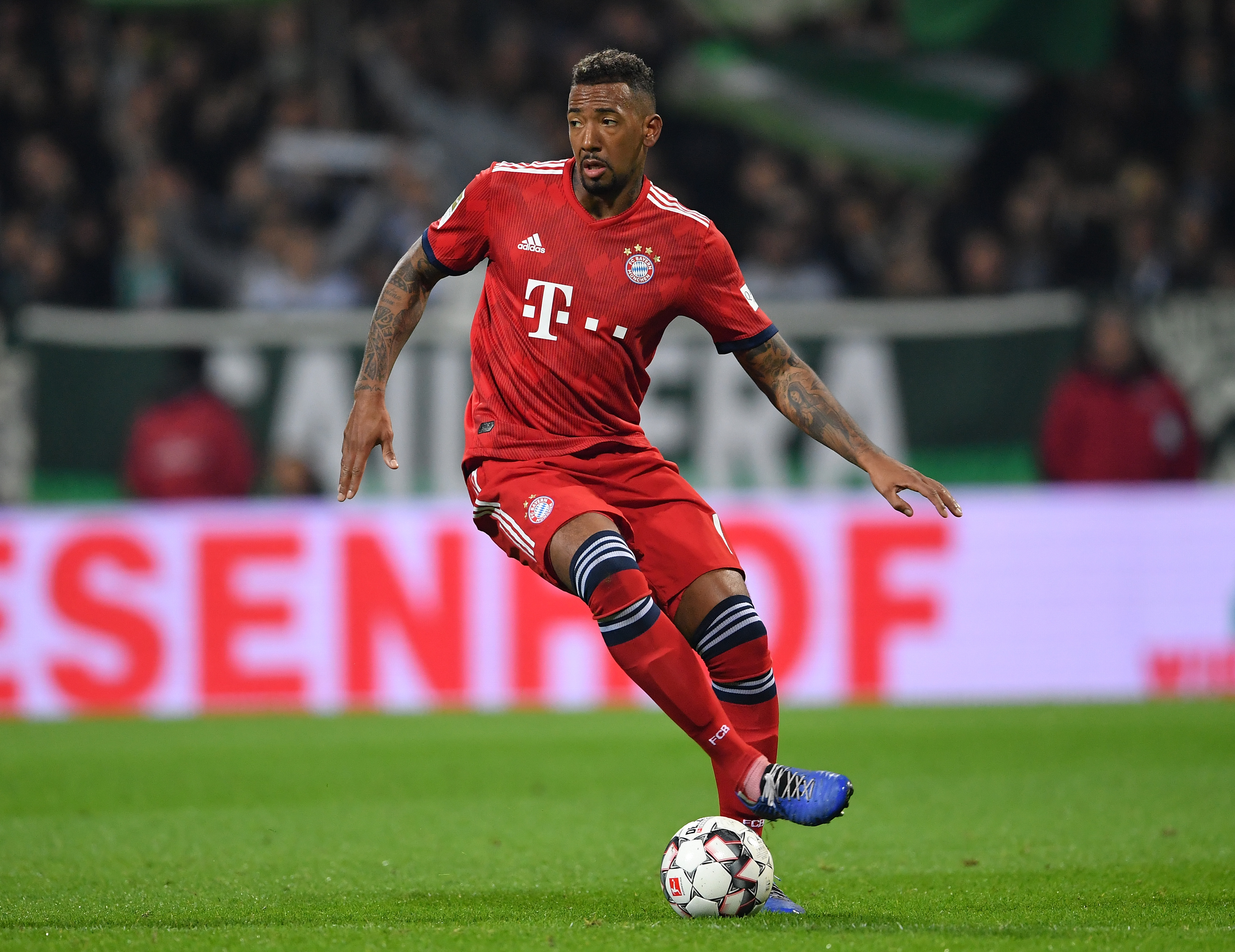 BREMEN, GERMANY - DECEMBER 01:  Jerome Boateng of Muenchen in action during the Bundesliga match between SV Werder Bremen and FC Bayern Muenchen at Weserstadion on December 1, 2018 in Bremen, Germany.  (Photo by Stuart Franklin/Bongarts/Getty Images)