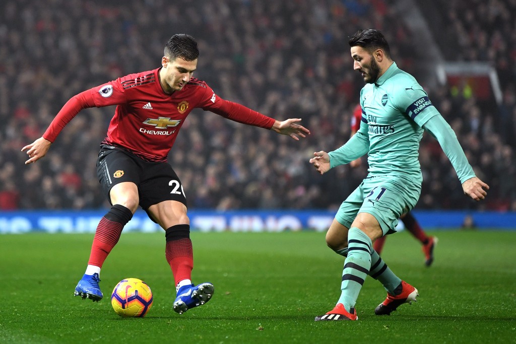 Kolasinac's duel with Diogo Dalot was captivating. (Photo by Michael Regan/Getty Images)