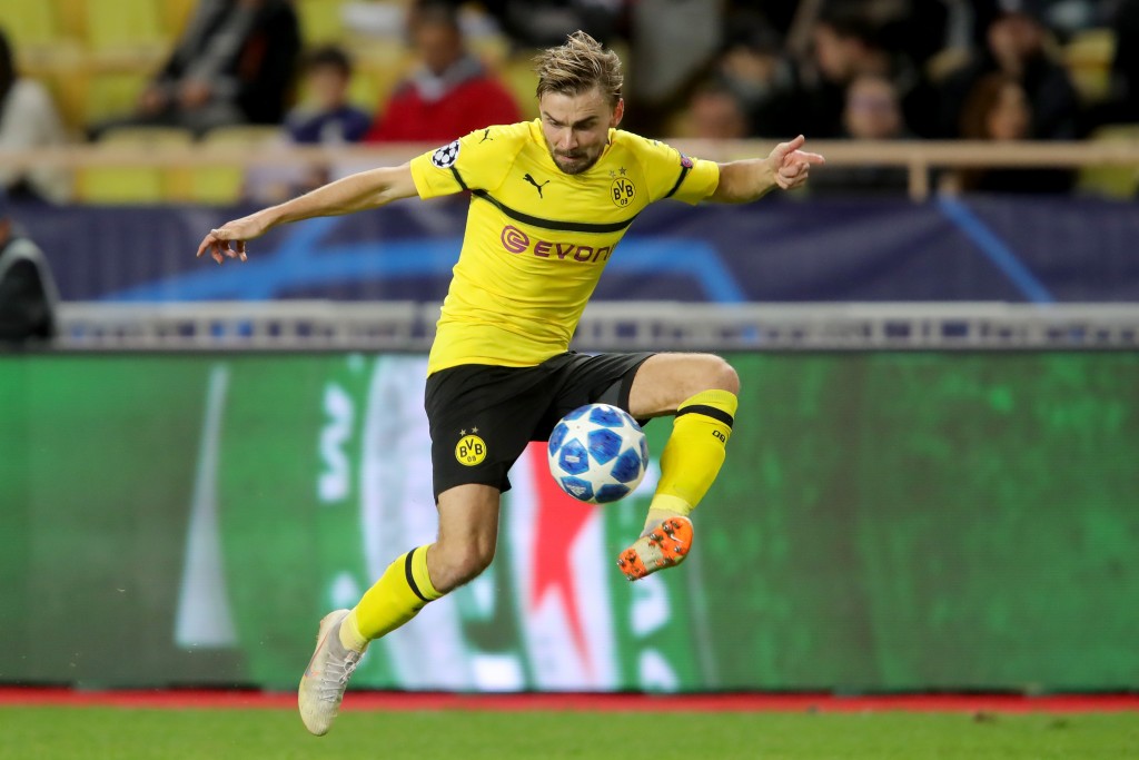 MONACO - DECEMBER 11: Marcel Schmelzer of Dortmund runs with the ball during the UEFA Champions League Group A match between AS Monaco and Borussia Dortmund at Stade Louis II on December 11, 2018 in Monaco, Monaco. (Photo by Alexander Hassenstein/Bongarts/Getty Images)