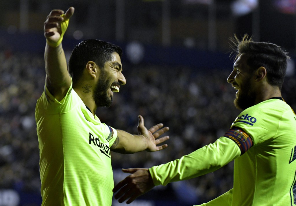 Luis Suarez and Lionel Messi are in fine form for Barca. (Photo by Jose Jordan/AFP/Getty Images)