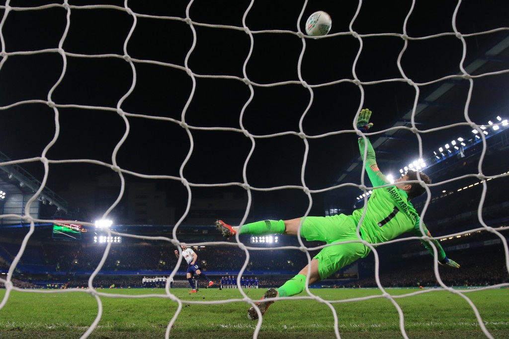 An inspired shootout performance. (Photo by Marc Atkins/Getty Images)
