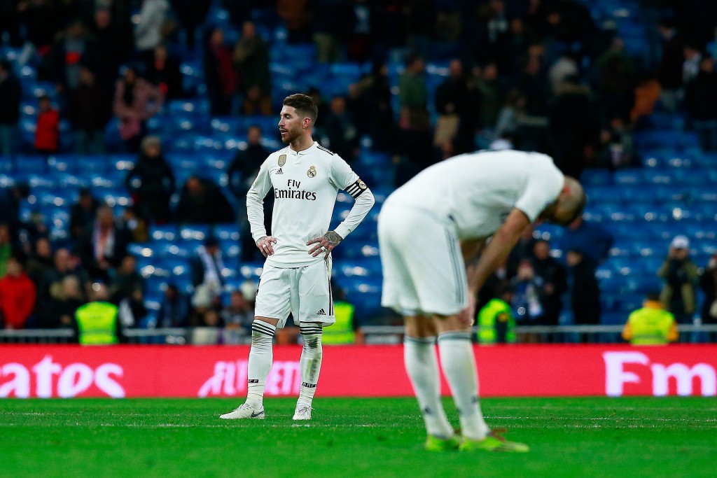 A forgettable day in the office for the Madrid defence (Photo by Gonzalo Arroyo Moreno/Getty Images)