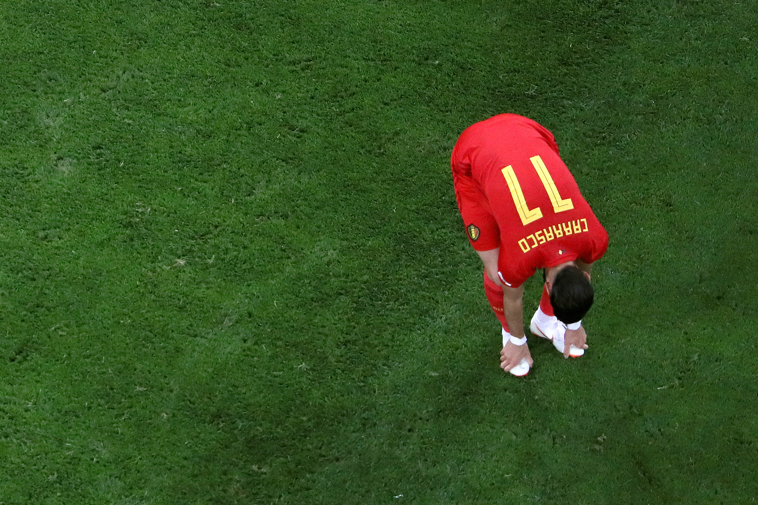 SAINT PETERSBURG, RUSSIA - JULY 10: Yannick Carrasco of Belgium looks dejected following their sides defeat in the 2018 FIFA World Cup Russia Semi Final match between Belgium and France at Saint Petersburg Stadium on July 10, 2018 in Saint Petersburg, Russia. (Photo by Kevin C. Cox/Getty Images)