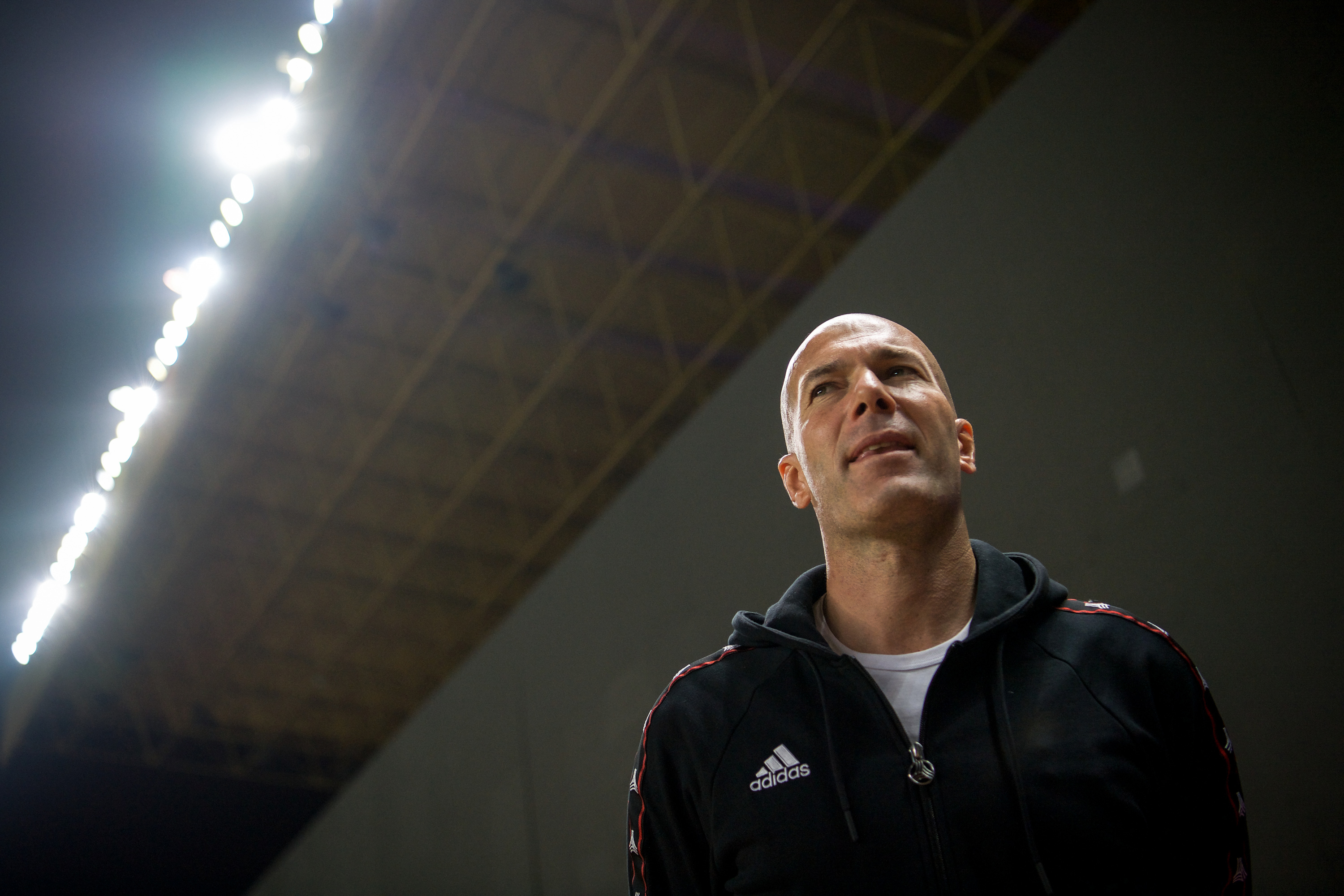 Former French football player Zinedine Zidane looks on during a promotional event for the Chinese University of Football Association in Guangzhou, in China's southern Guangdong province on November 30, 2018. (Photo by - / AFP) / China OUT (Photo credit should read -/AFP/Getty Images)